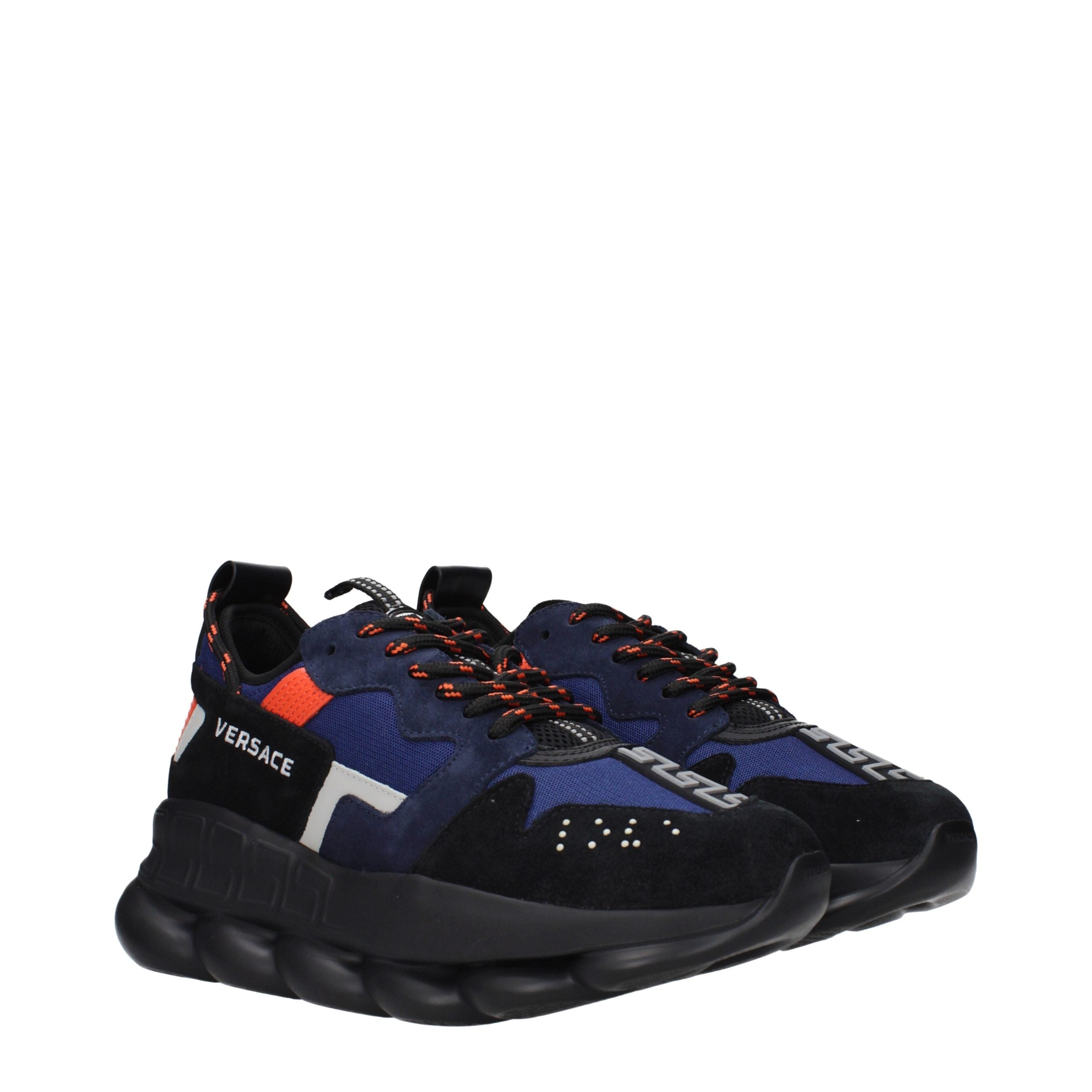 Versace – Sneakers en tissu bleu effet vintage