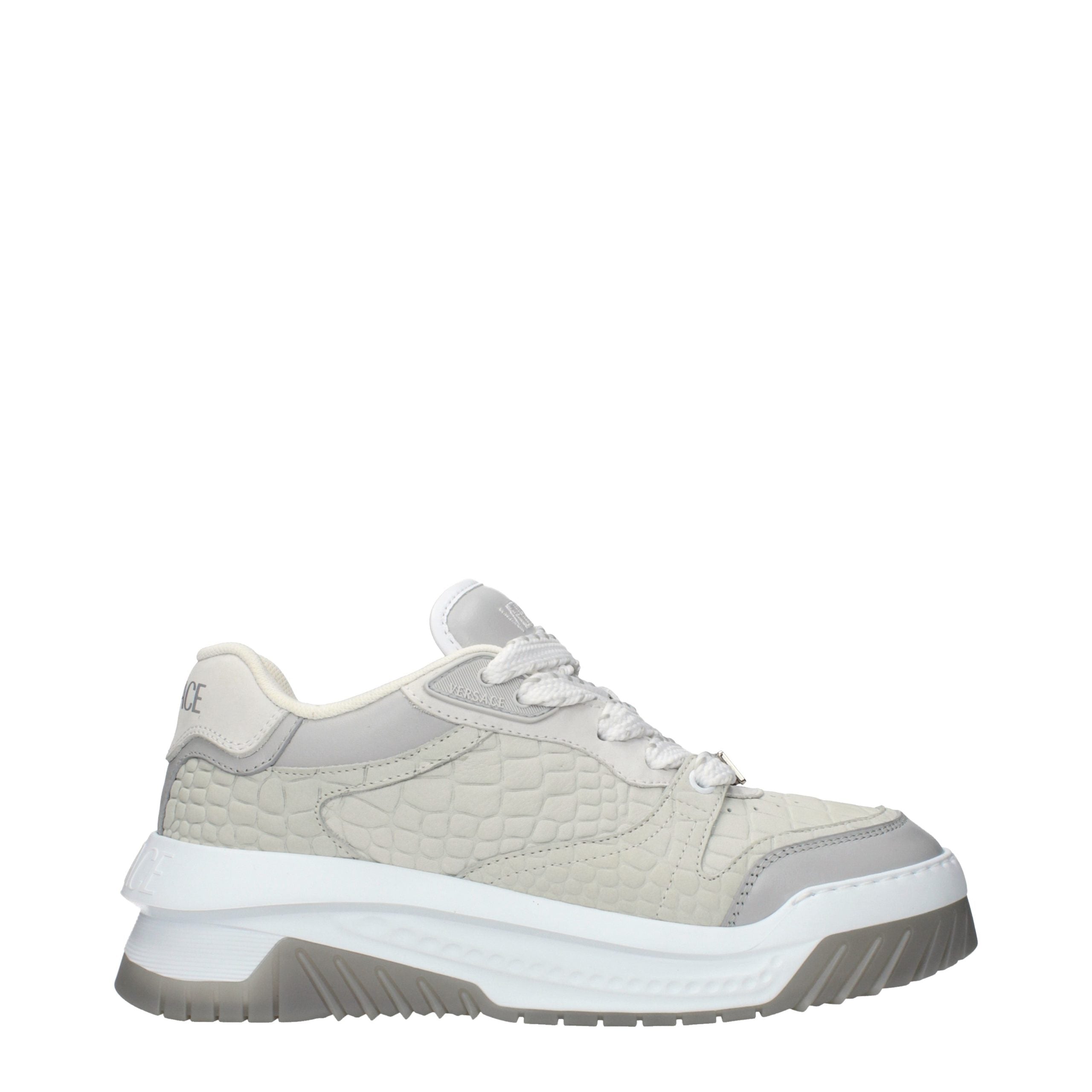 Versace – Sneakers en cuir gris effet vintage