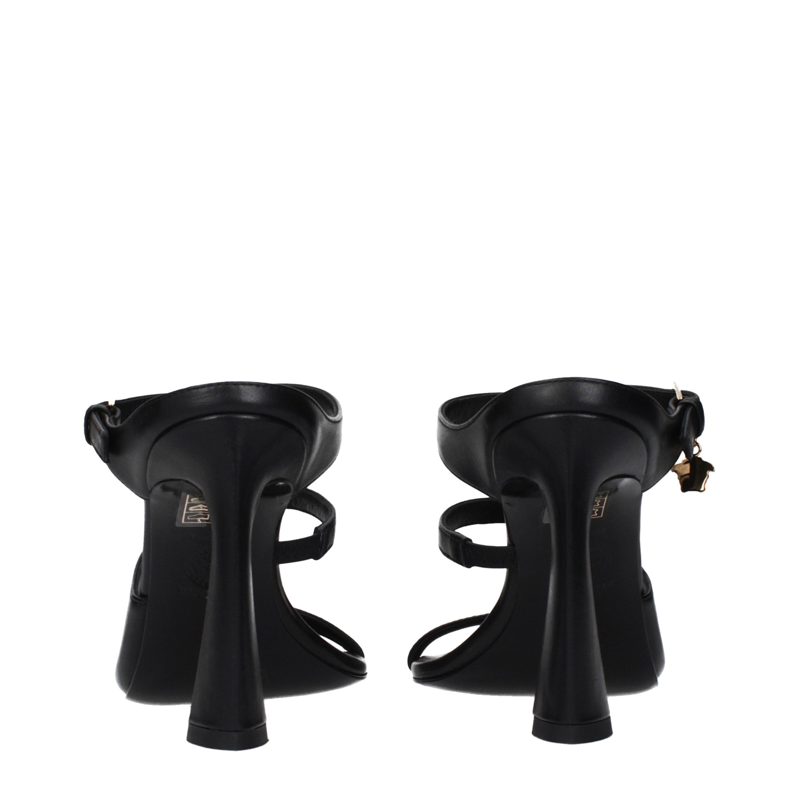 Versace – Sandales en cuir noir avec logo latéral