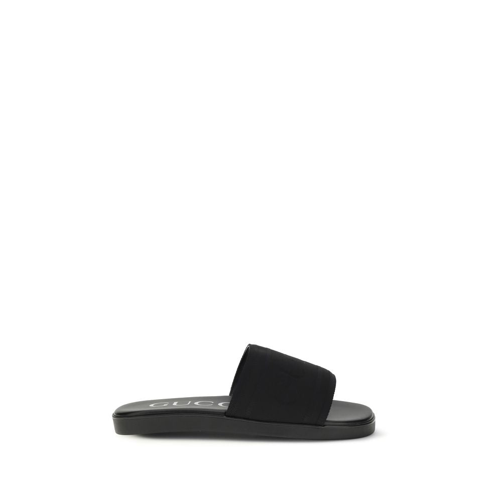 Gucci – Slides en tissu jacquard avec logo ton sur ton