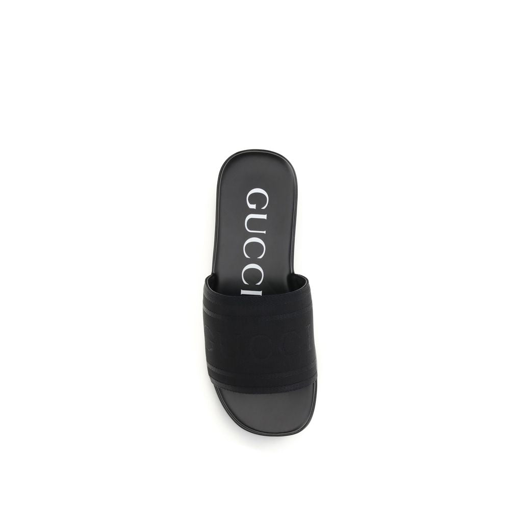 Gucci – Slides en tissu jacquard avec logo ton sur ton