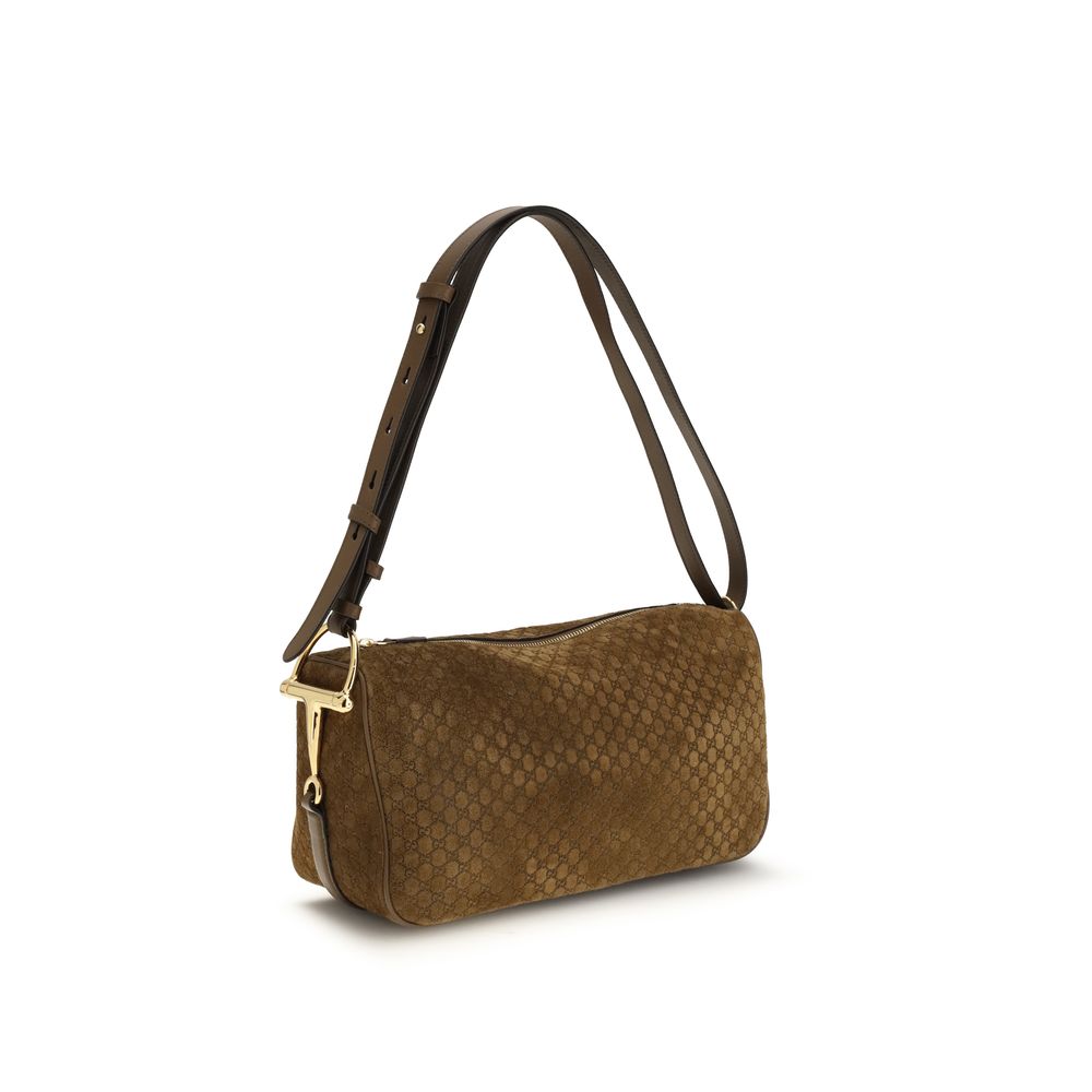 Gucci – Sac porté épaule Half Horsebit en cuir de veau marron