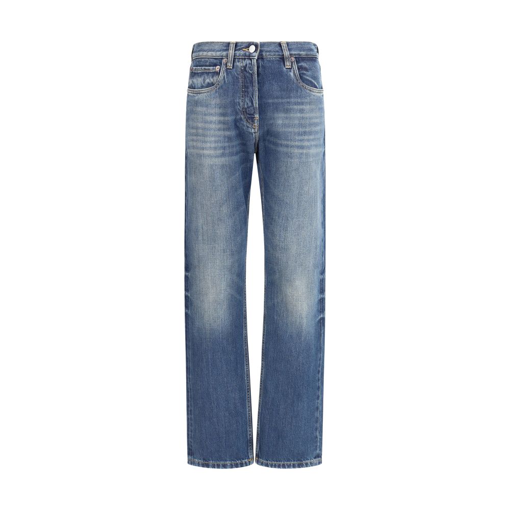 Prada – Jean straight fit en coton avec patch logo