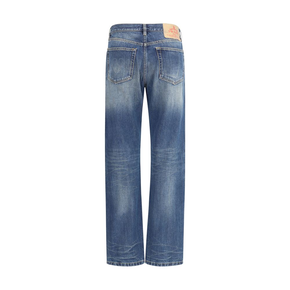 Prada – Jean straight fit en coton avec patch logo
