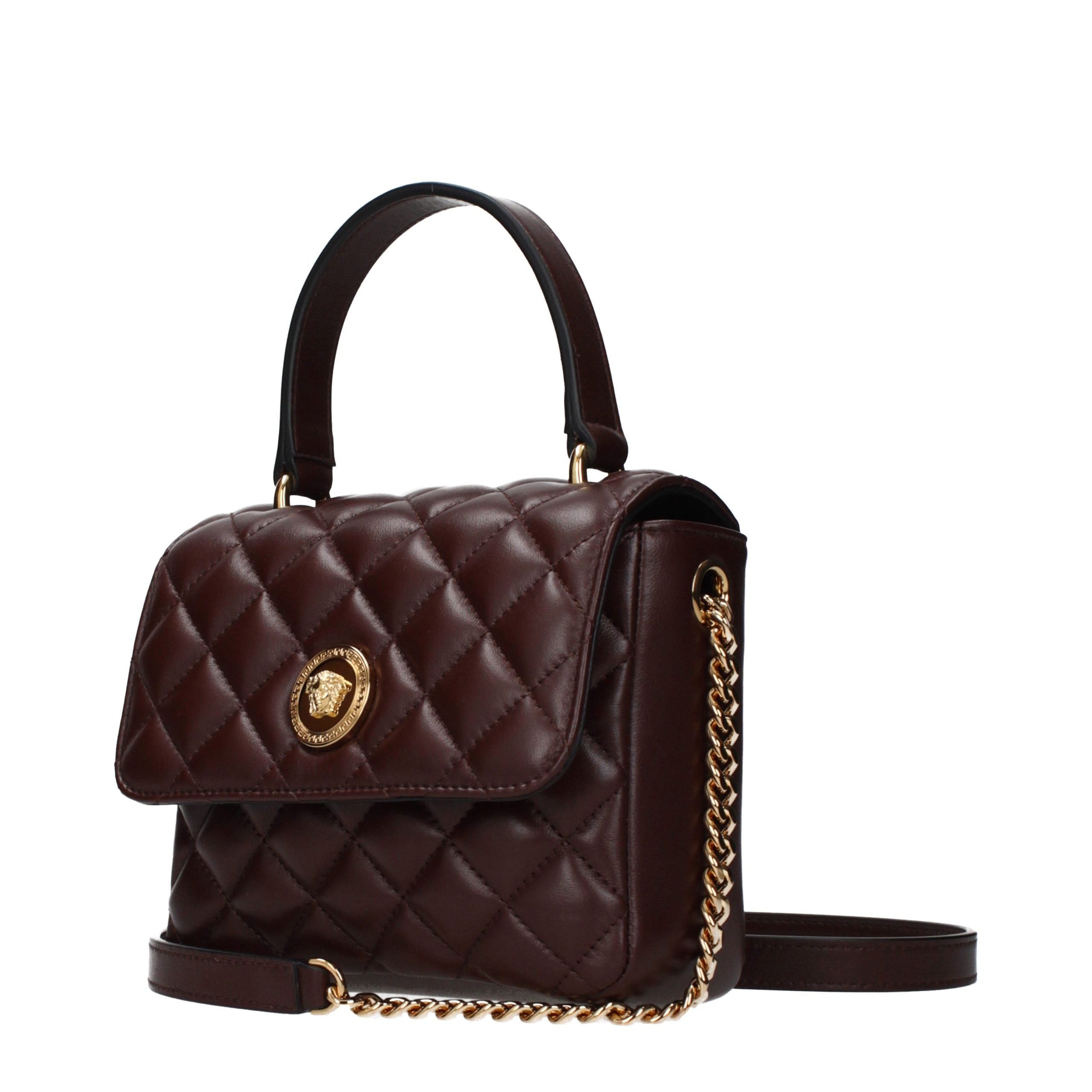 Versace – Sac à main en cuir marron avec bandoulière amovible