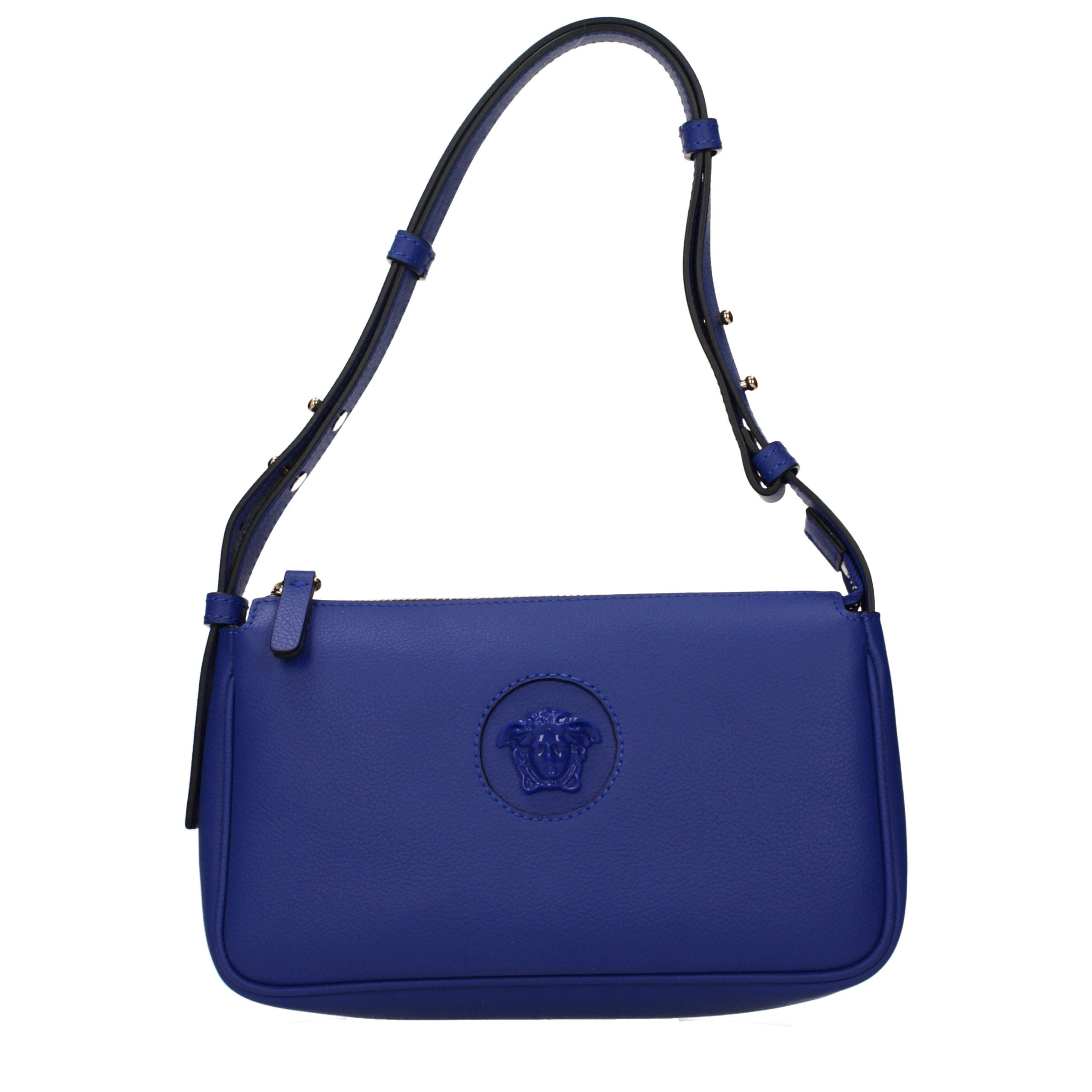 Versace – Sac porté épaule en cuir bleu avec détail frontal