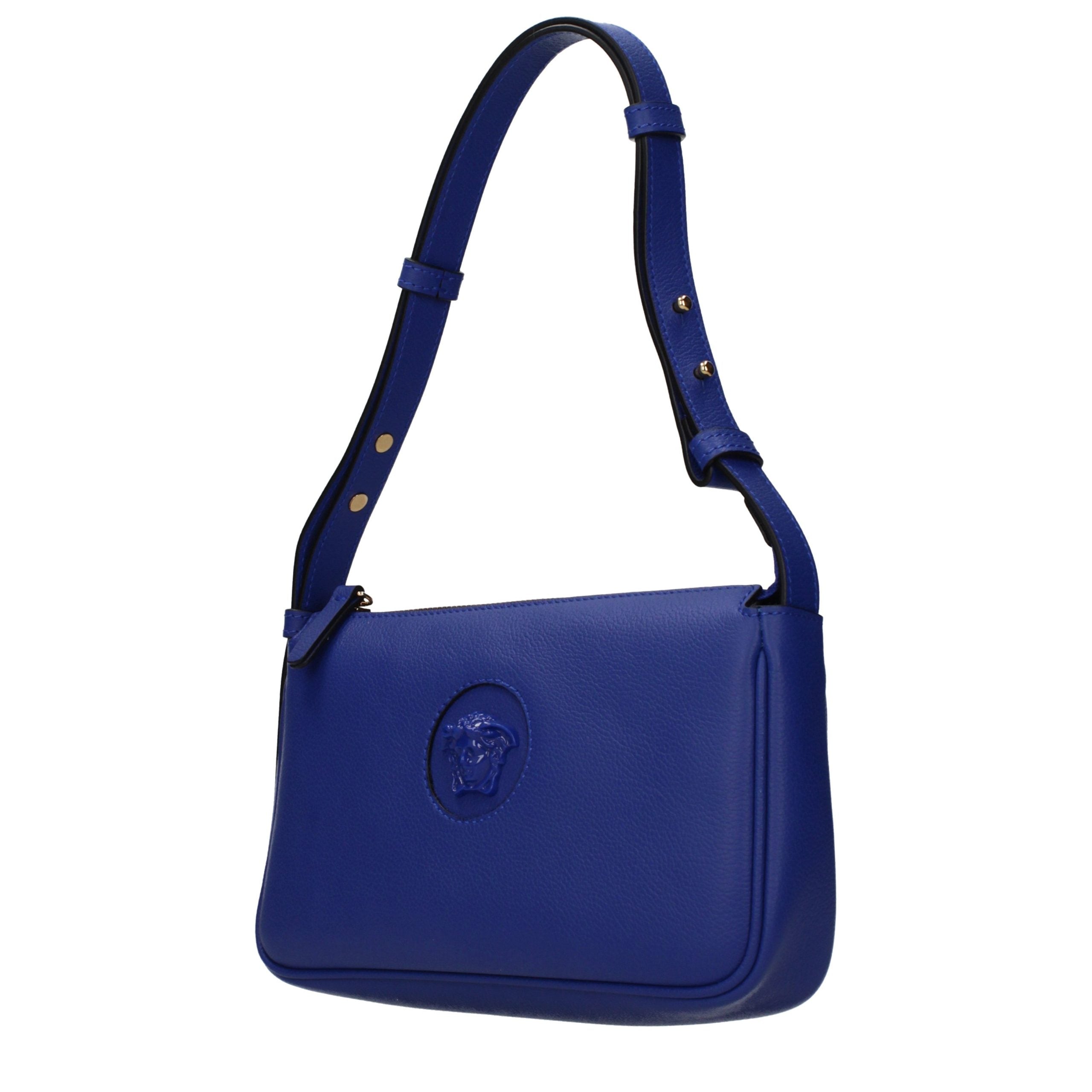 Versace – Sac porté épaule en cuir bleu avec détail frontal