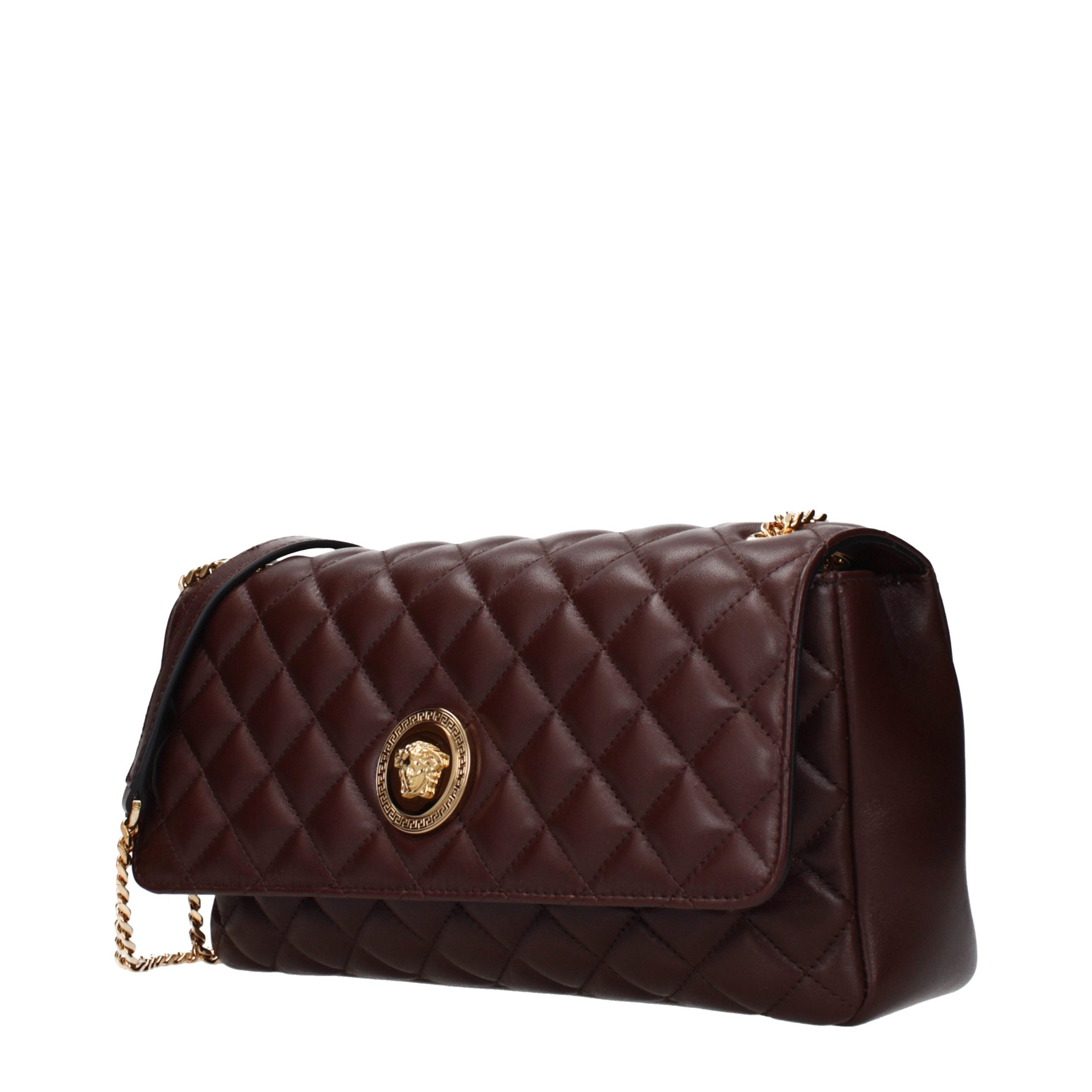Versace – Sac porté épaule en cuir marron avec logo frontal