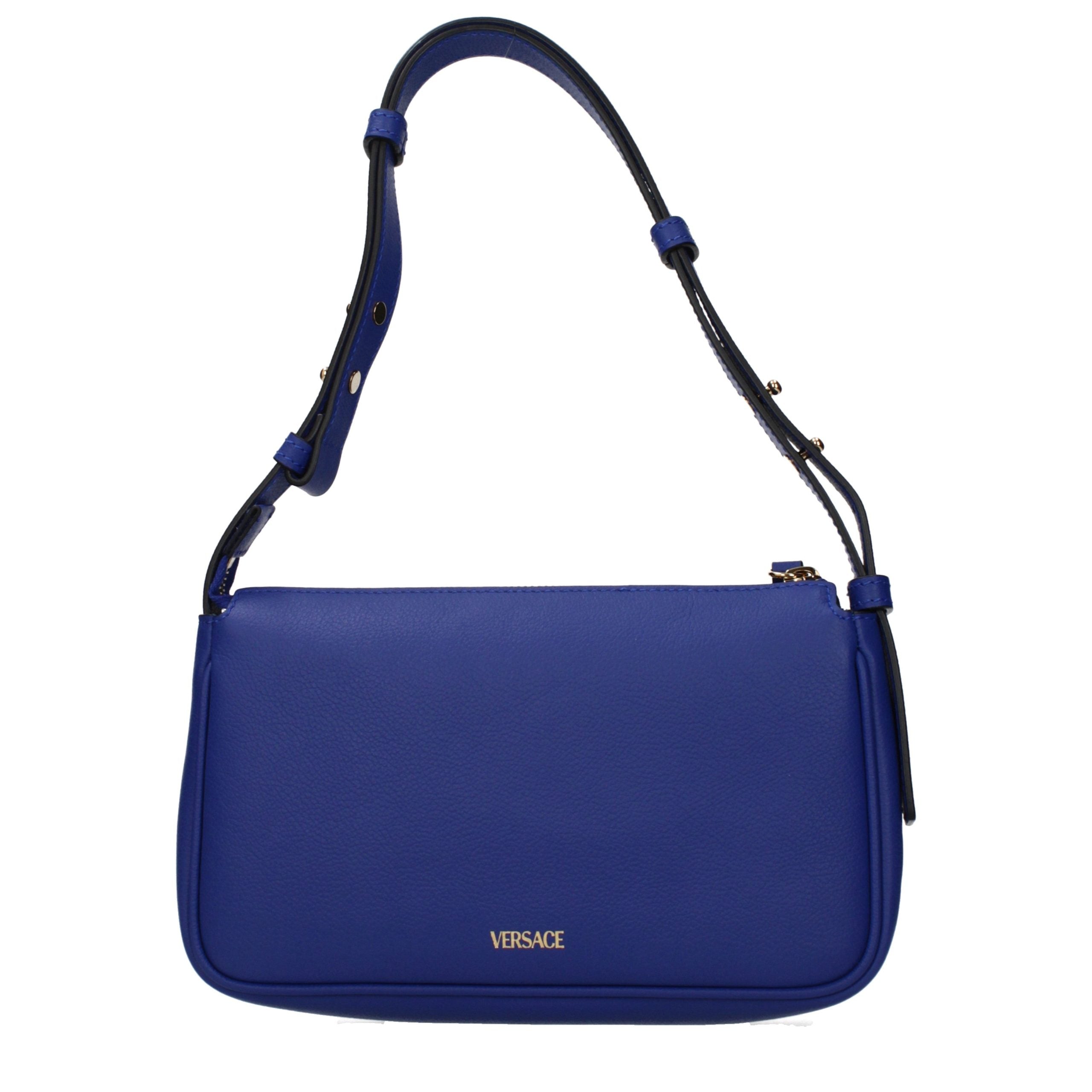Versace – Sac porté épaule en cuir bleu avec détail frontal