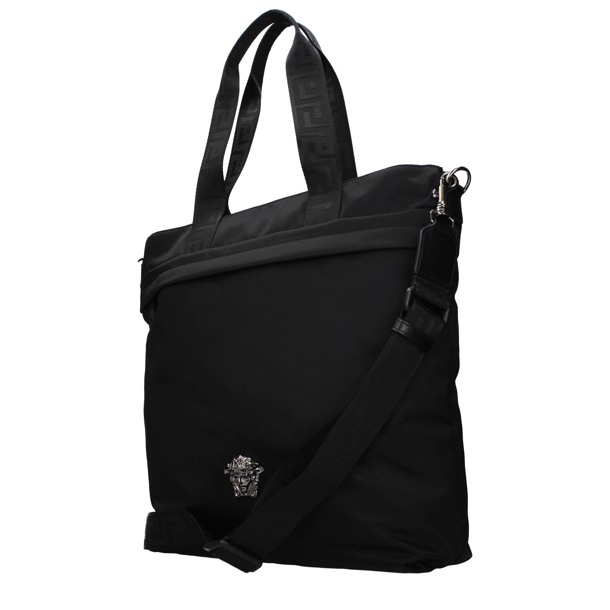 Versace – Sac porté épaule en nylon noir avec bandoulière ajustable