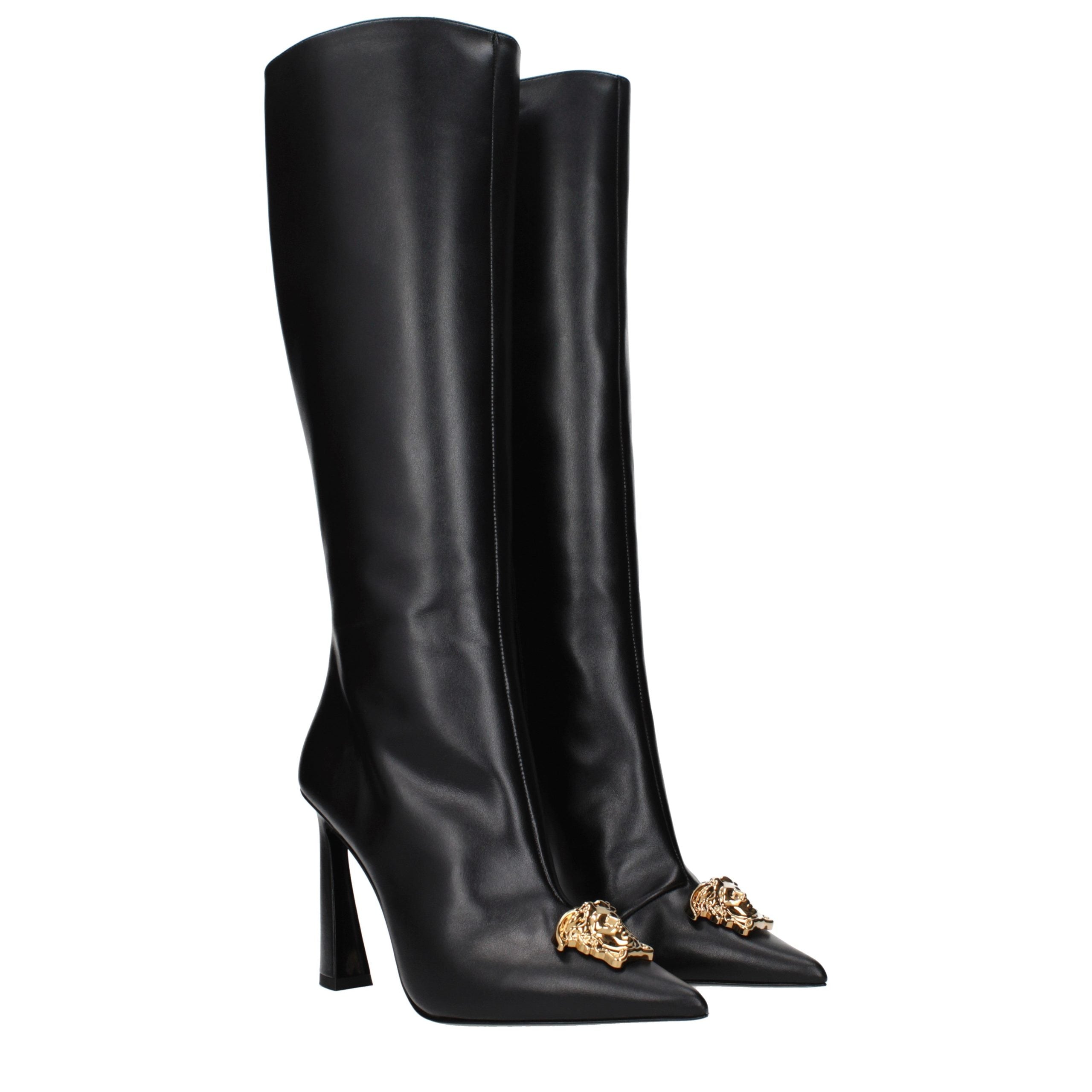 Versace – Bottes en cuir noir effet vieilli