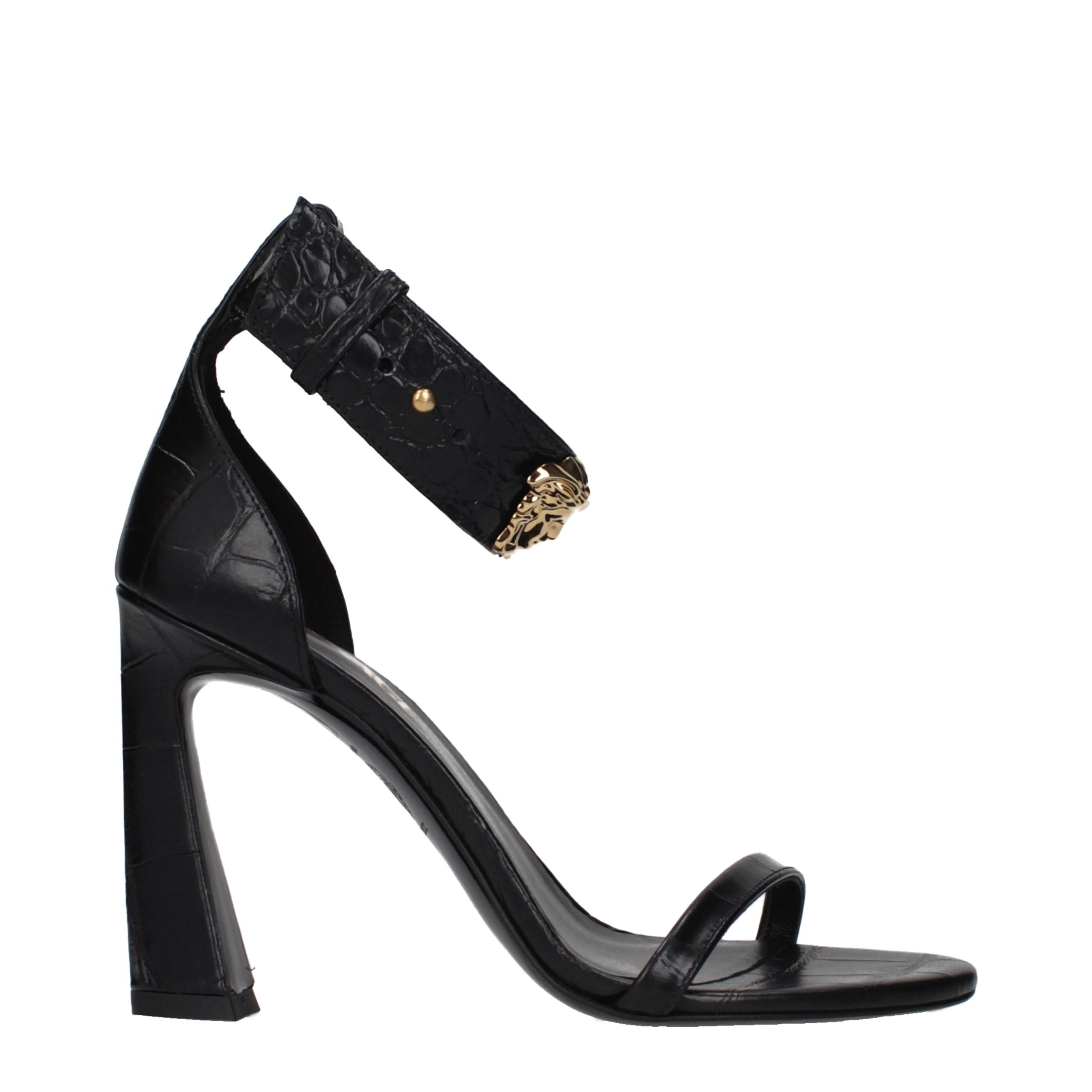 Versace – Sandales en cuir noir avec détail latéral