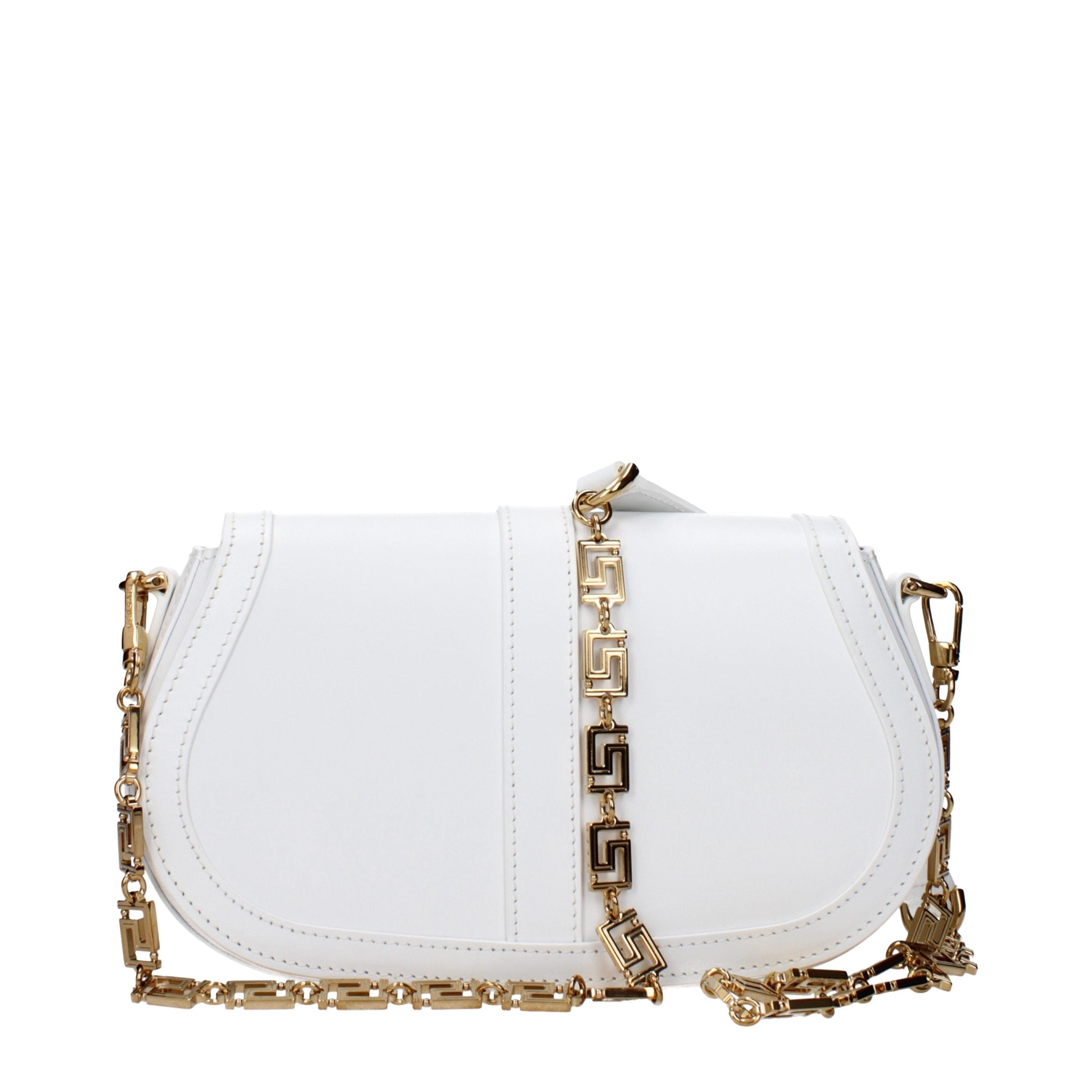 Versace – Sac crossbody en cuir blanc avec logo frontal