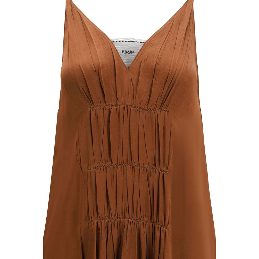 Prada – Robe longue col V avec détail froncé