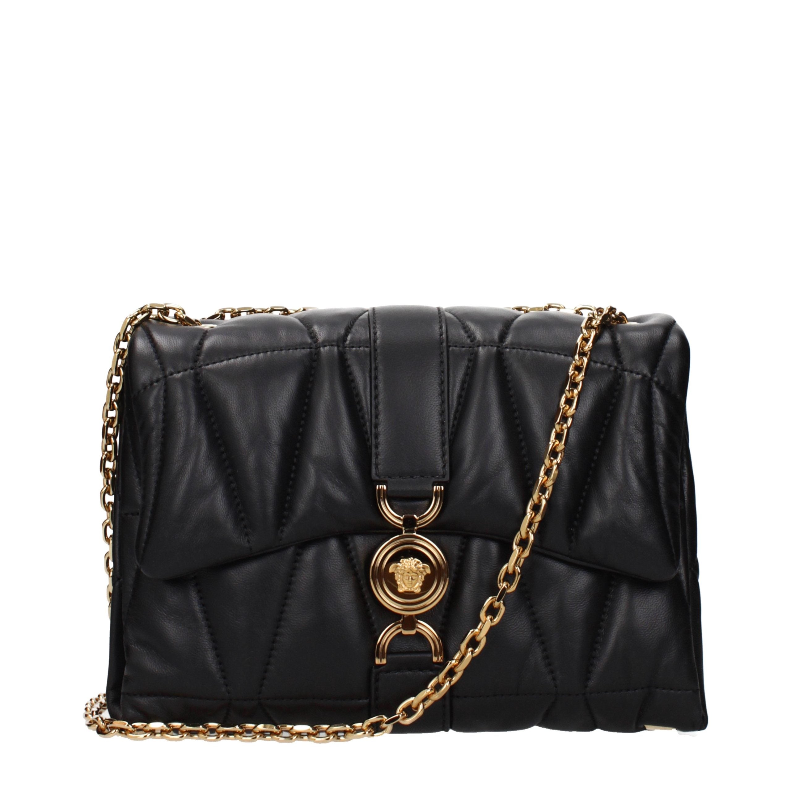 Versace – Sac porté épaule en cuir noir avec logo au dos