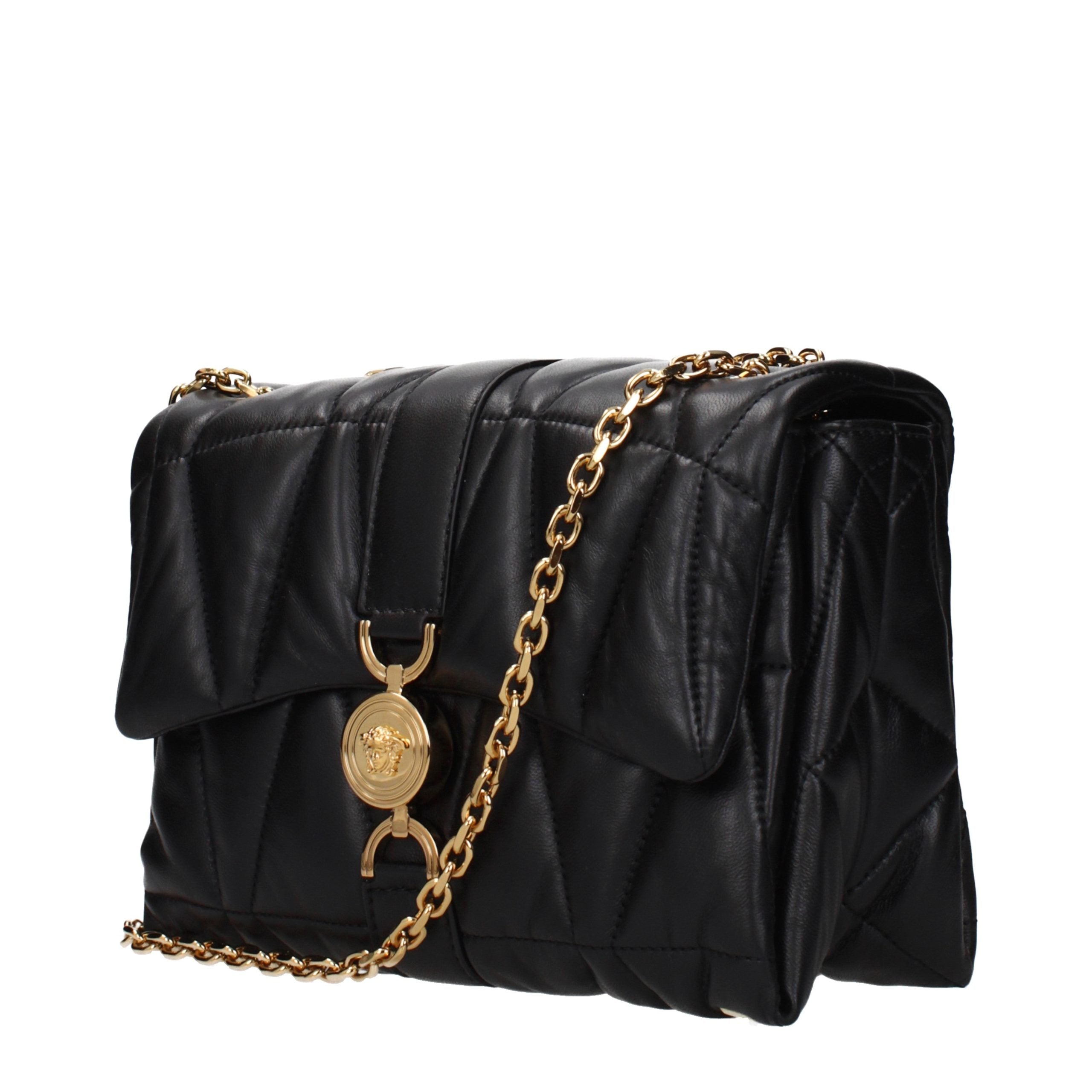 Versace – Sac porté épaule en cuir noir avec logo au dos