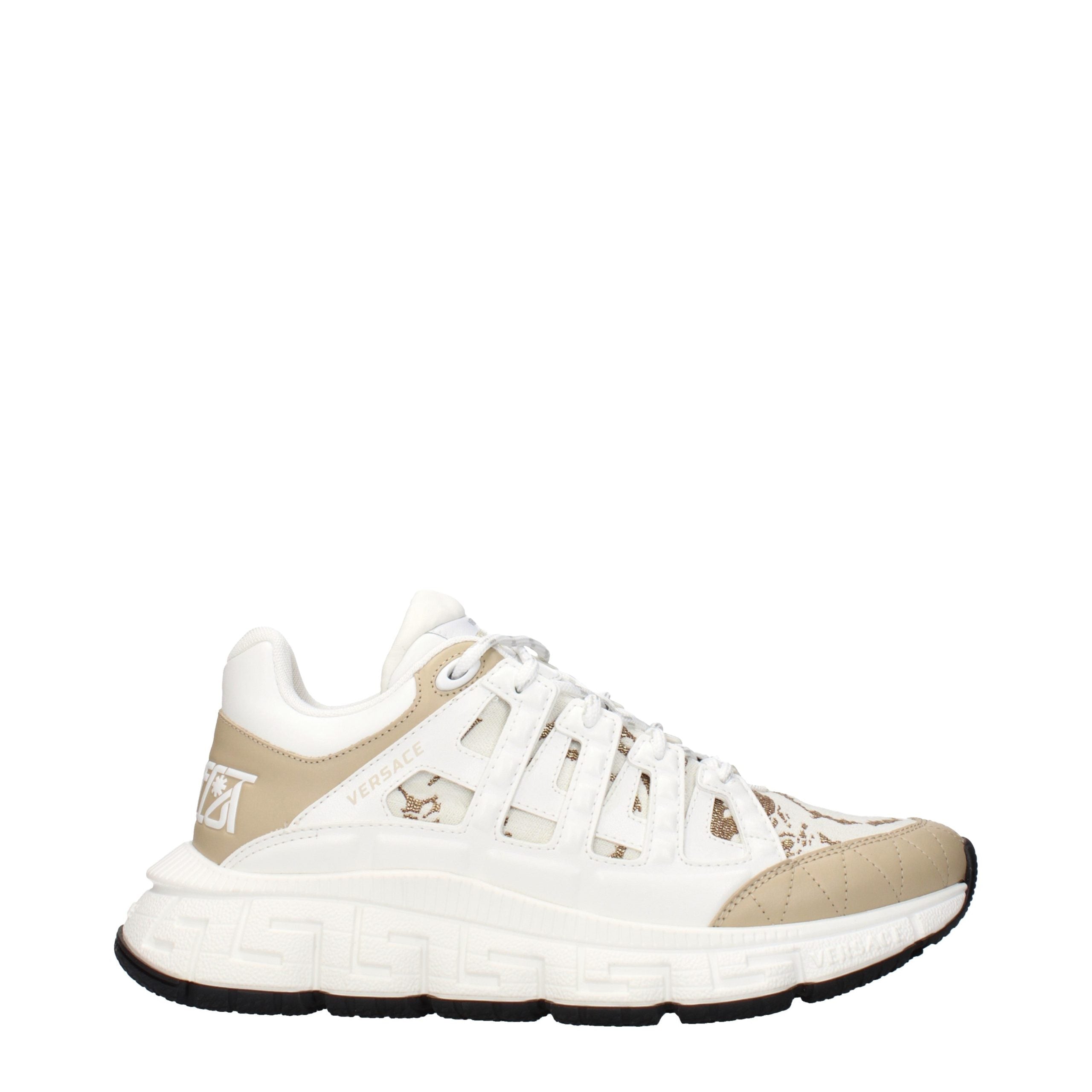 Versace – Sneakers en tissu blanc avec logos iconiques