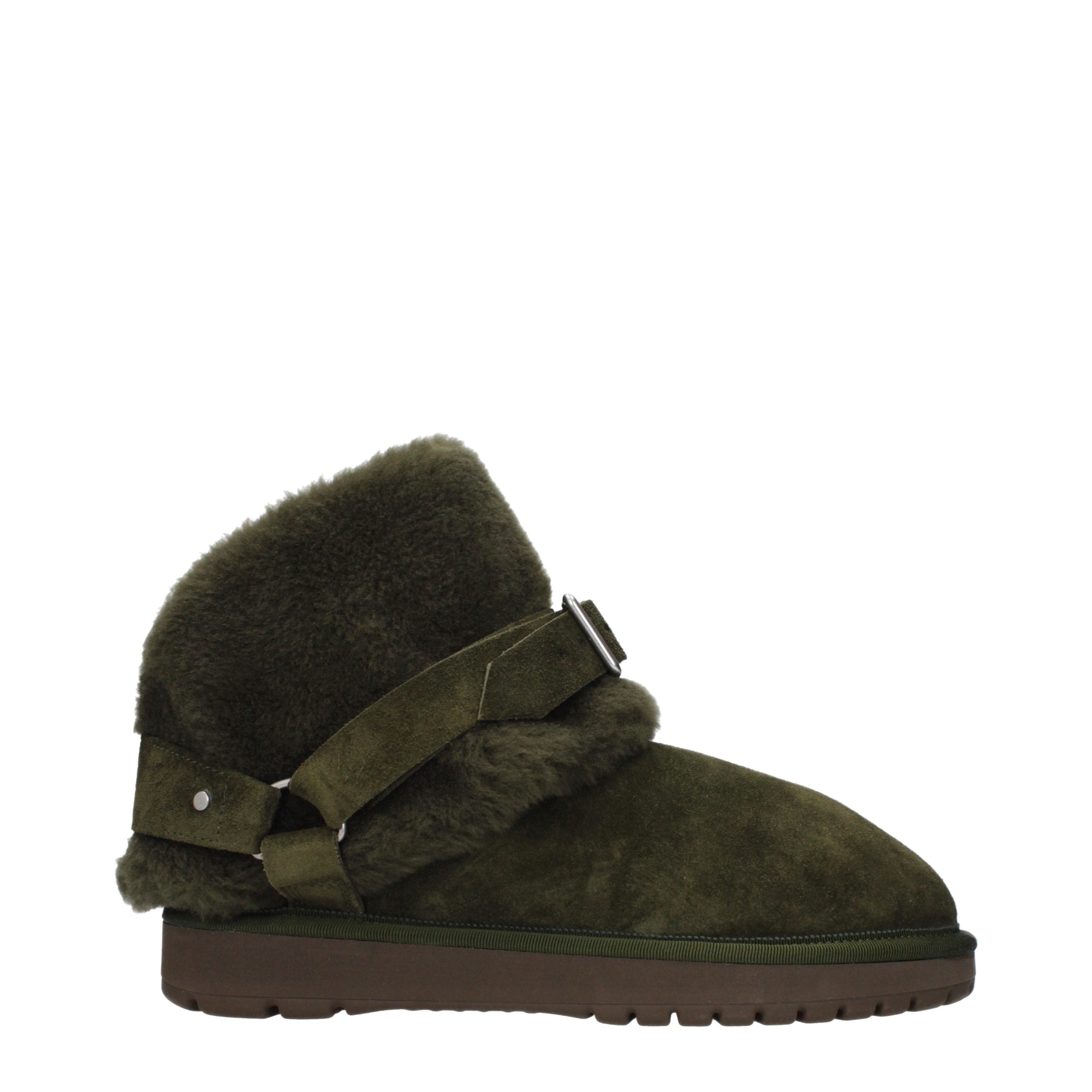 Burberry – Bottines en suède vert avec intérieur fourré
