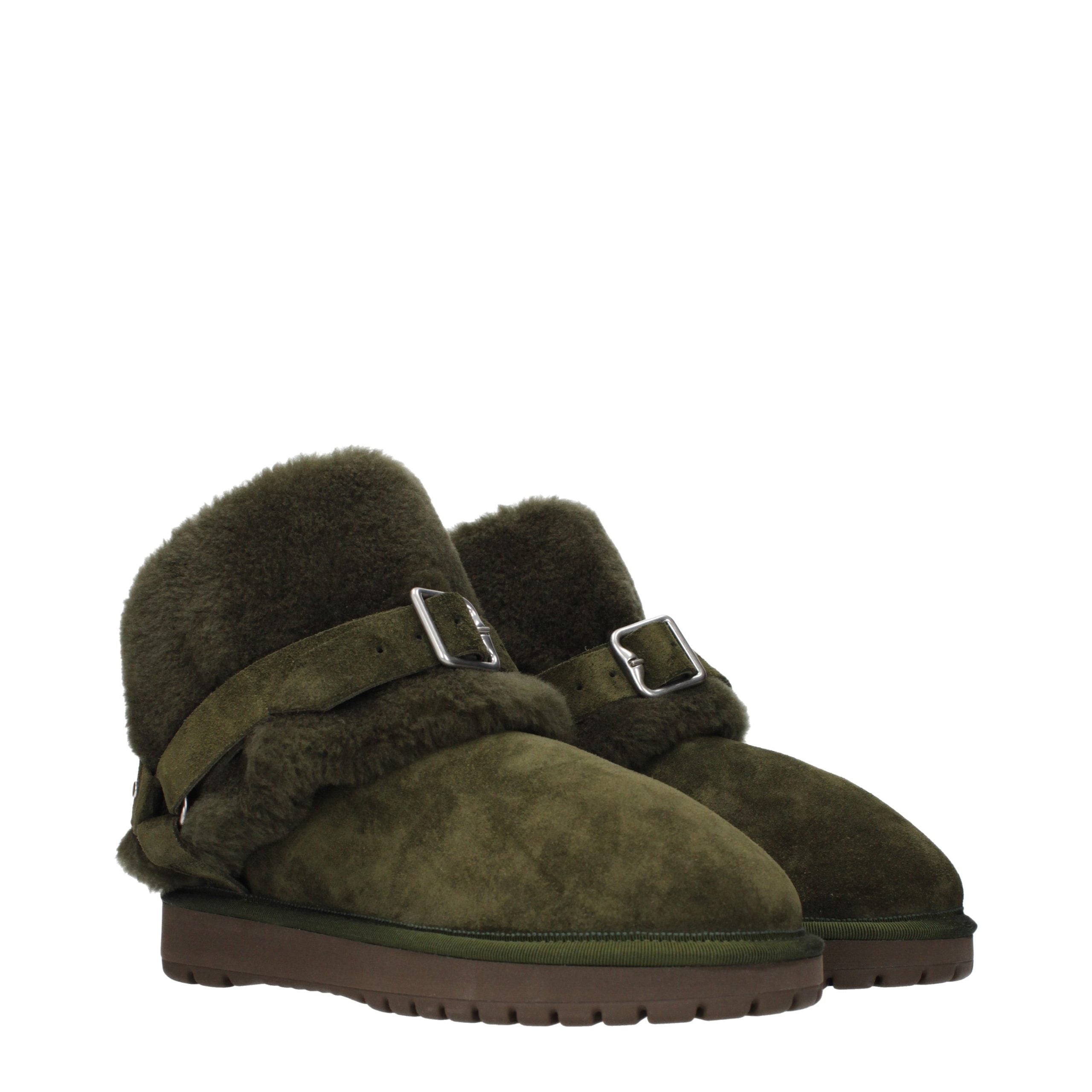 Burberry – Bottines en suède vert avec intérieur fourré