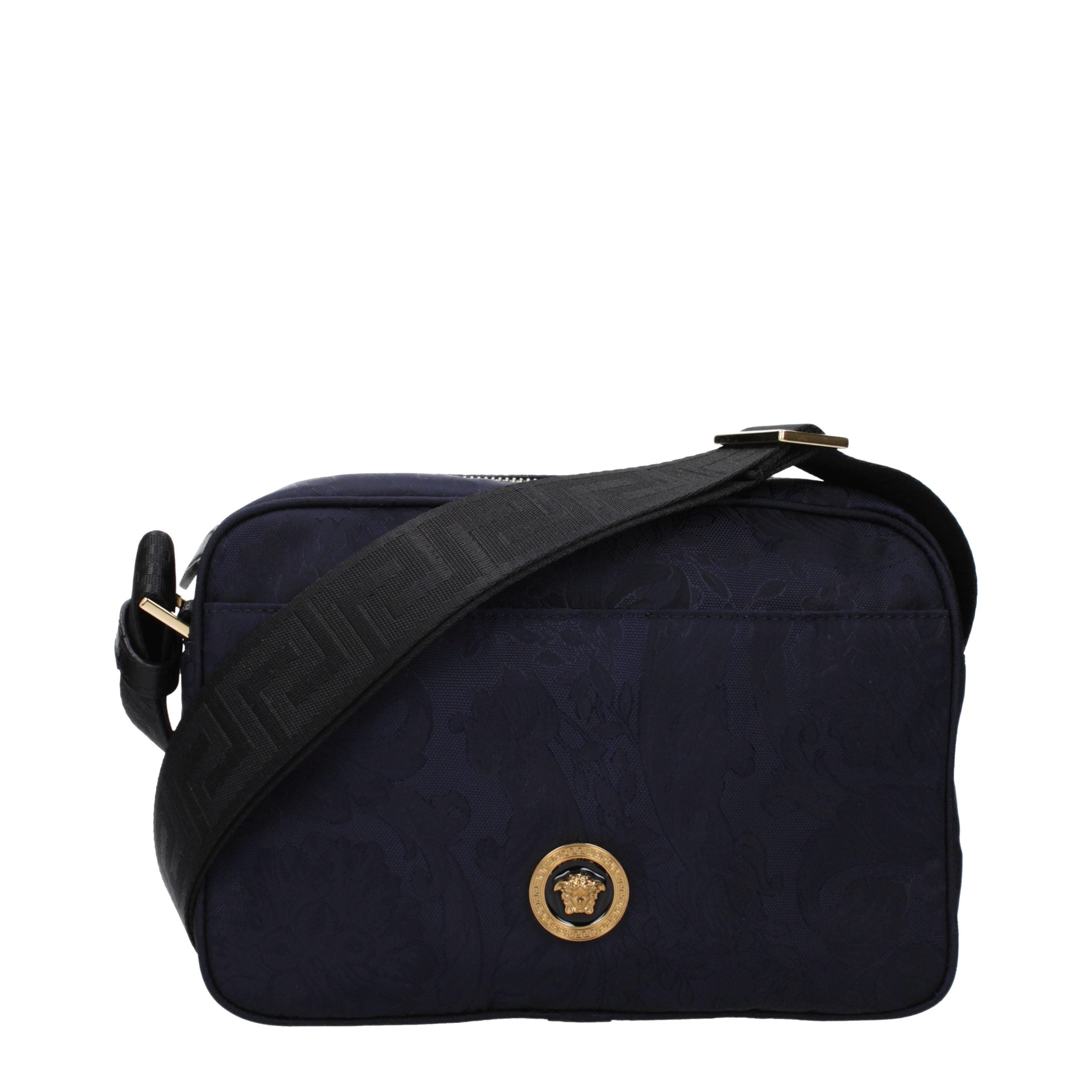 Versace – Sac crossbody en tissu bleu avec bandoulière ajustable