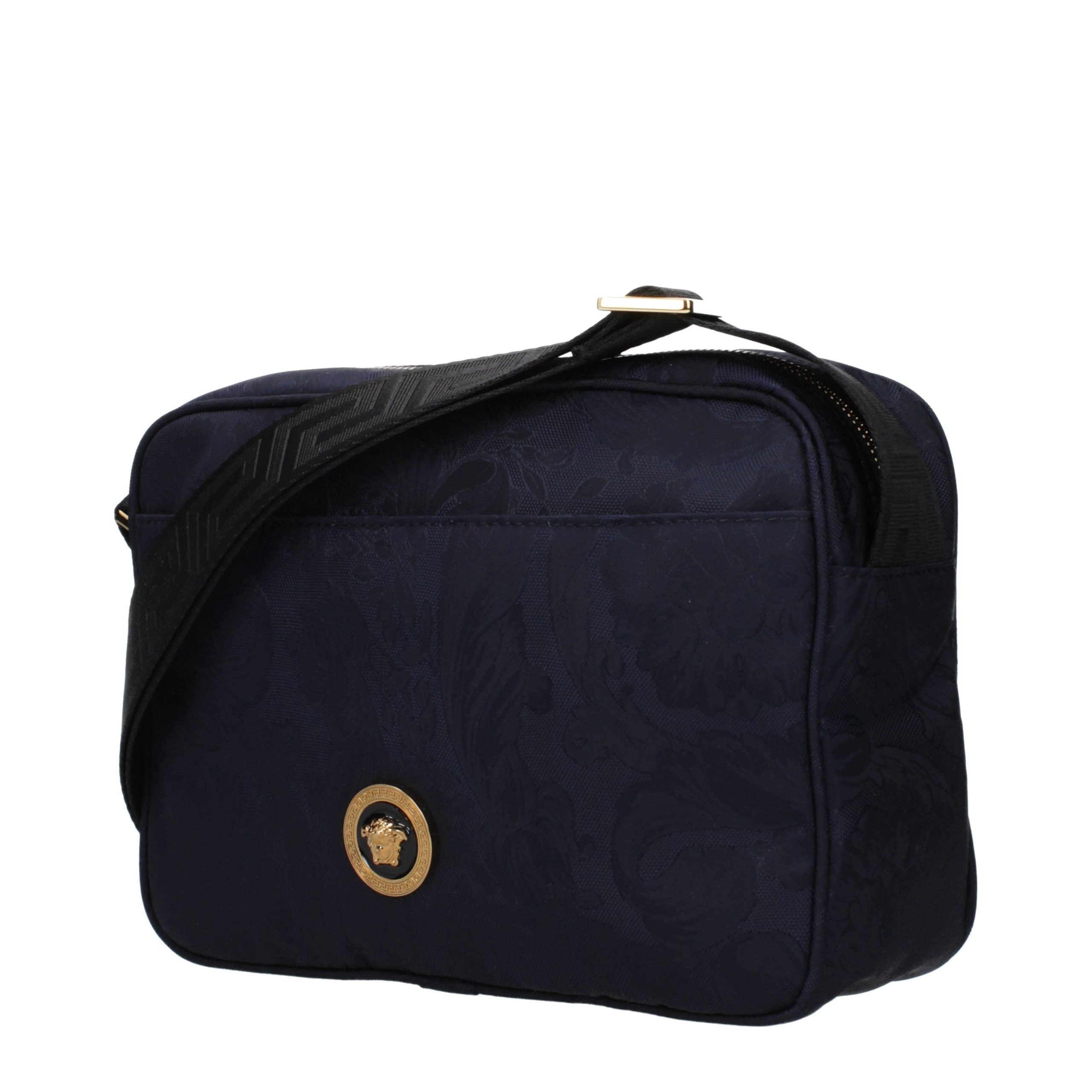 Versace – Sac crossbody en tissu bleu avec bandoulière ajustable