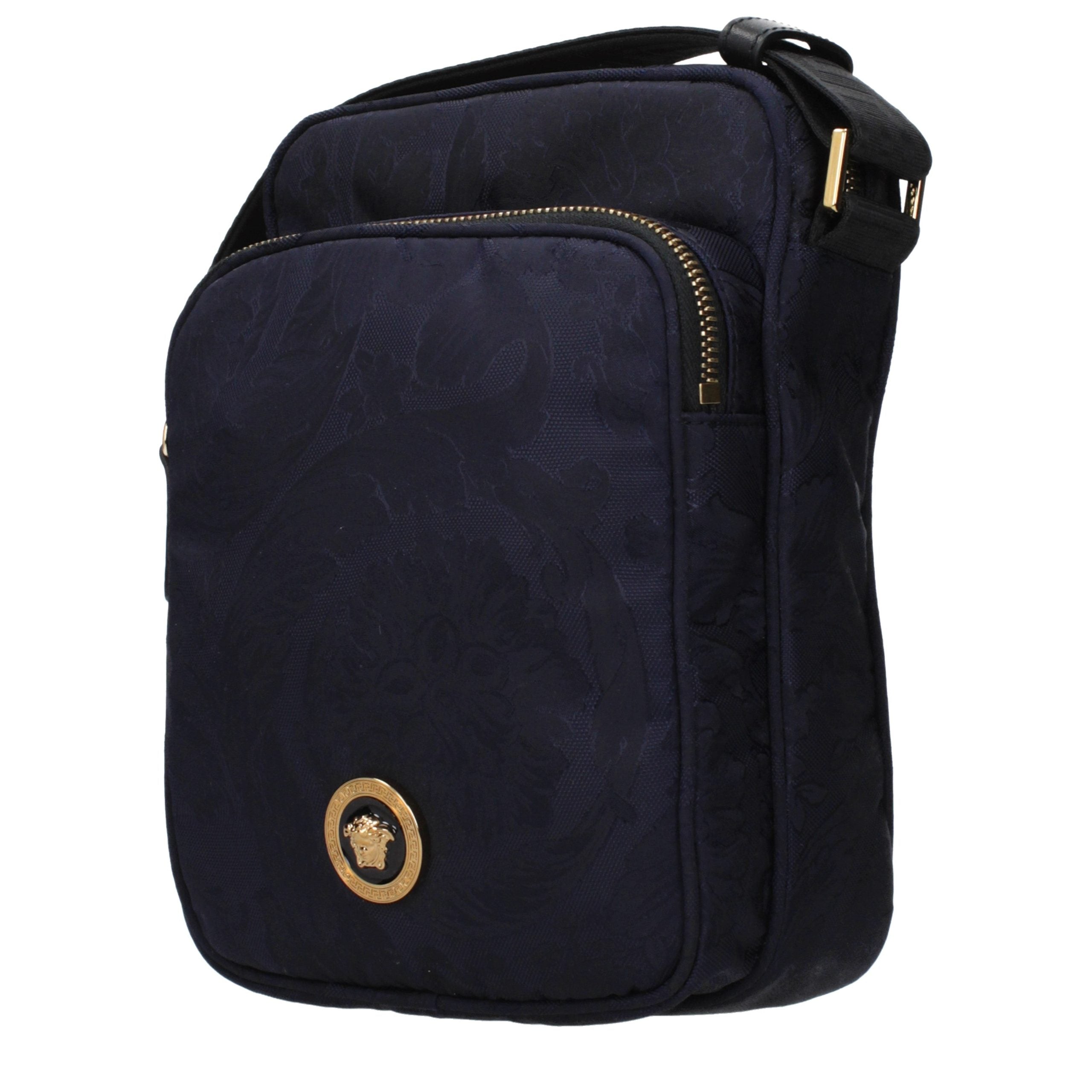Versace – Sac crossbody en tissu bleu avec bandoulière ajustable