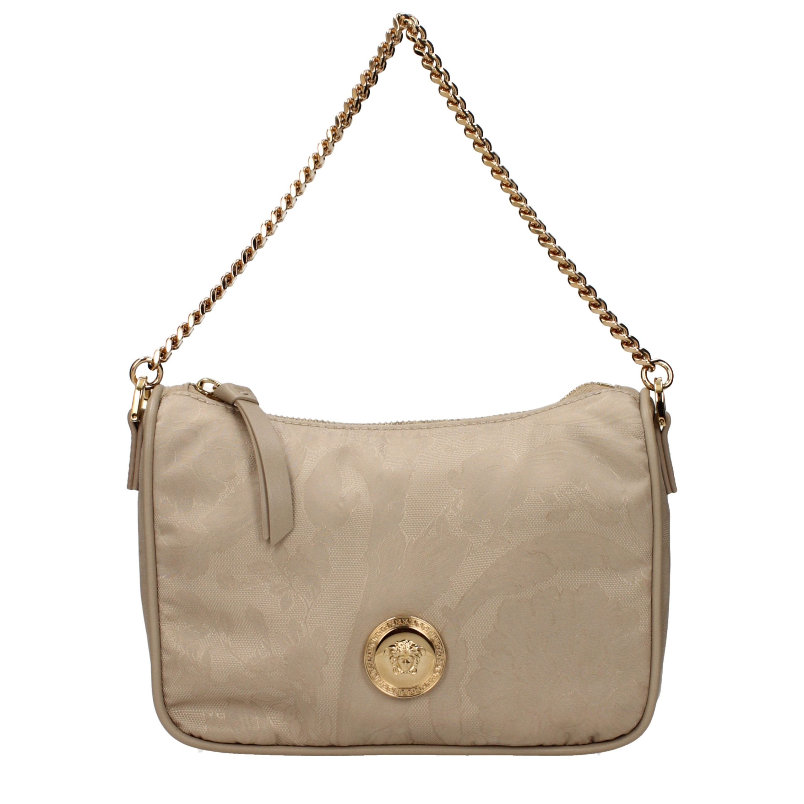 Versace – Sac à main en tissu beige avec bandoulière amovible