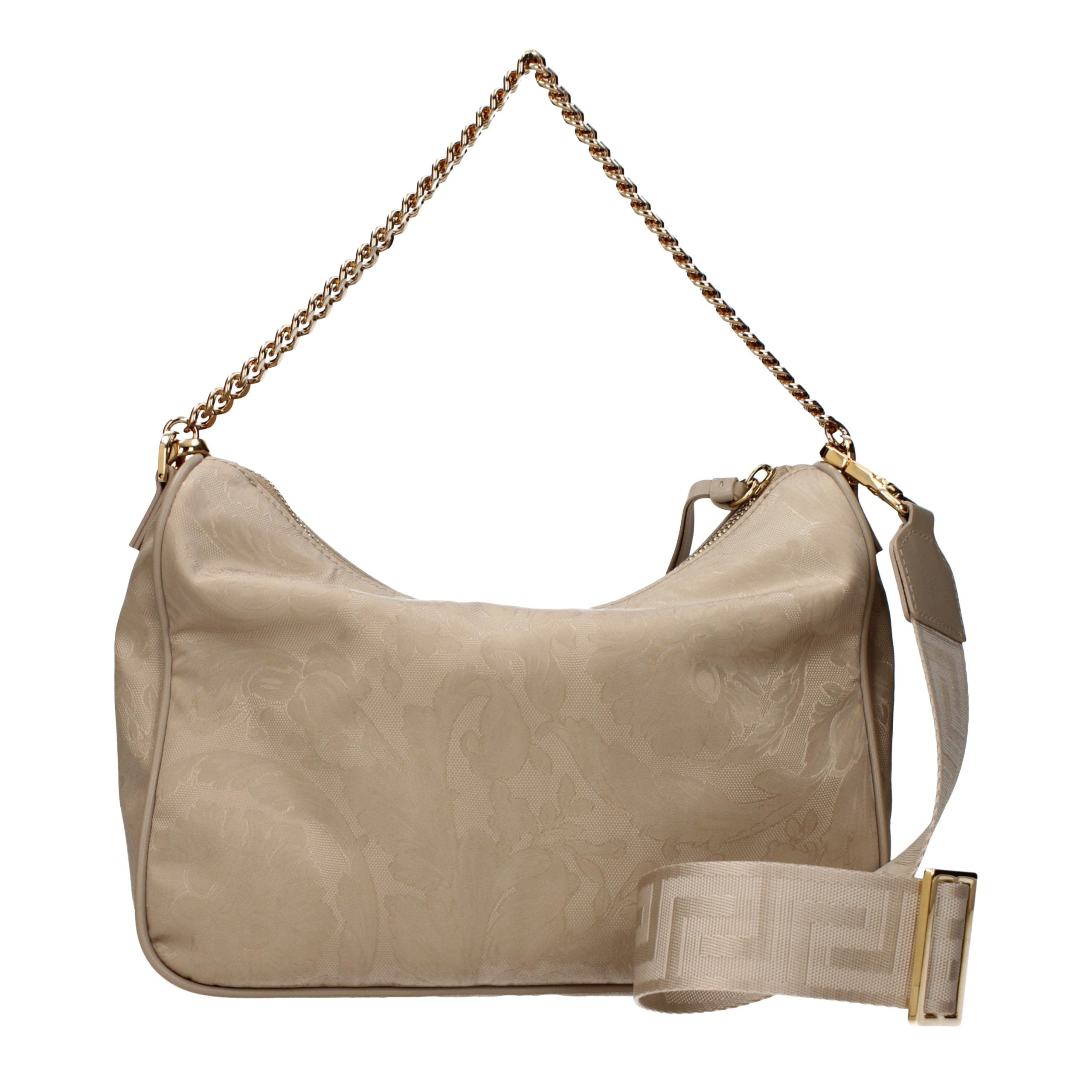 Versace – Sac à main en textile beige avec bandoulière ajustable