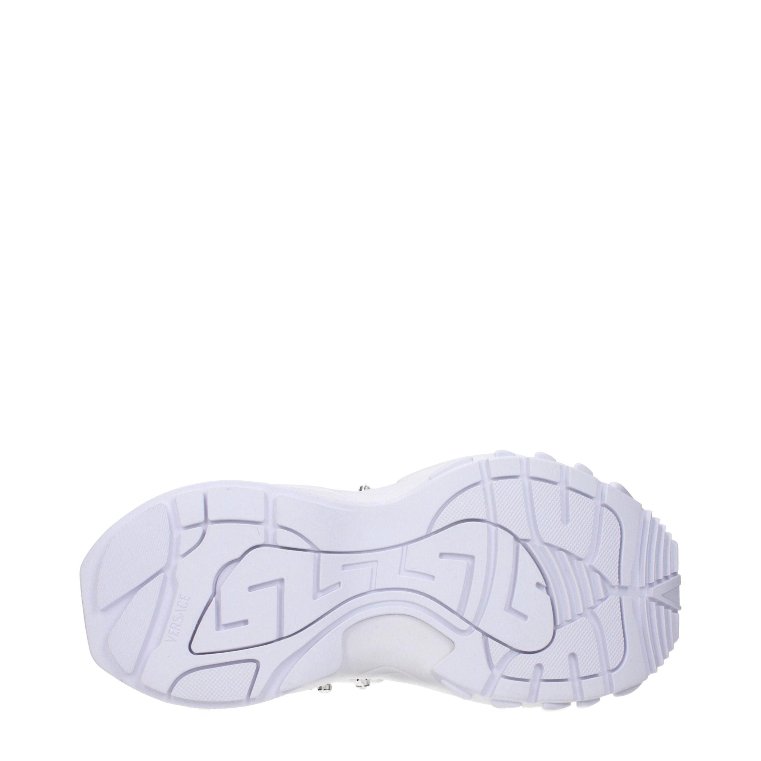Versace – Sneakers en tissu blanc avec logos et strass