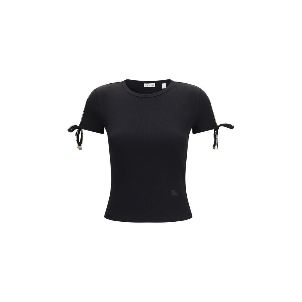 Burberry – T-shirt en coton côtelé avec détails lacés