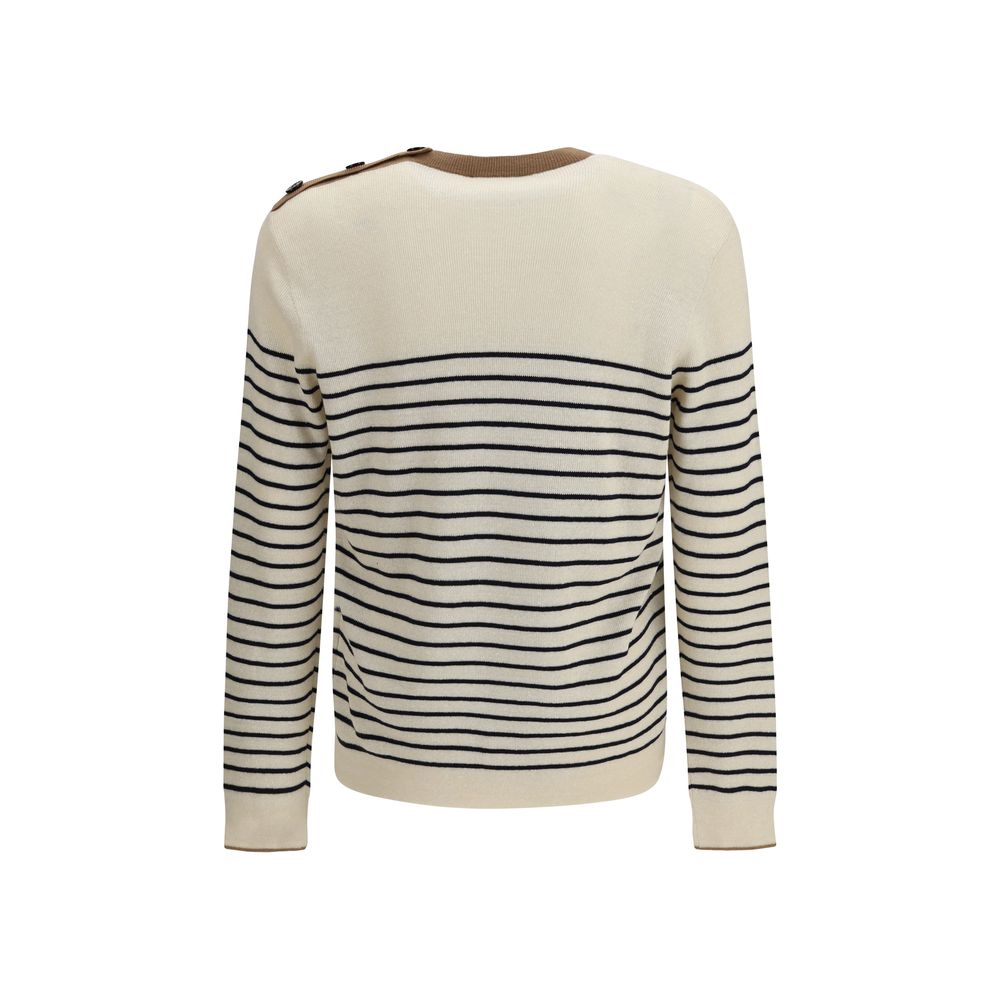 Prada – Pull jacquard en laine et coton avec broderie Prada Milano