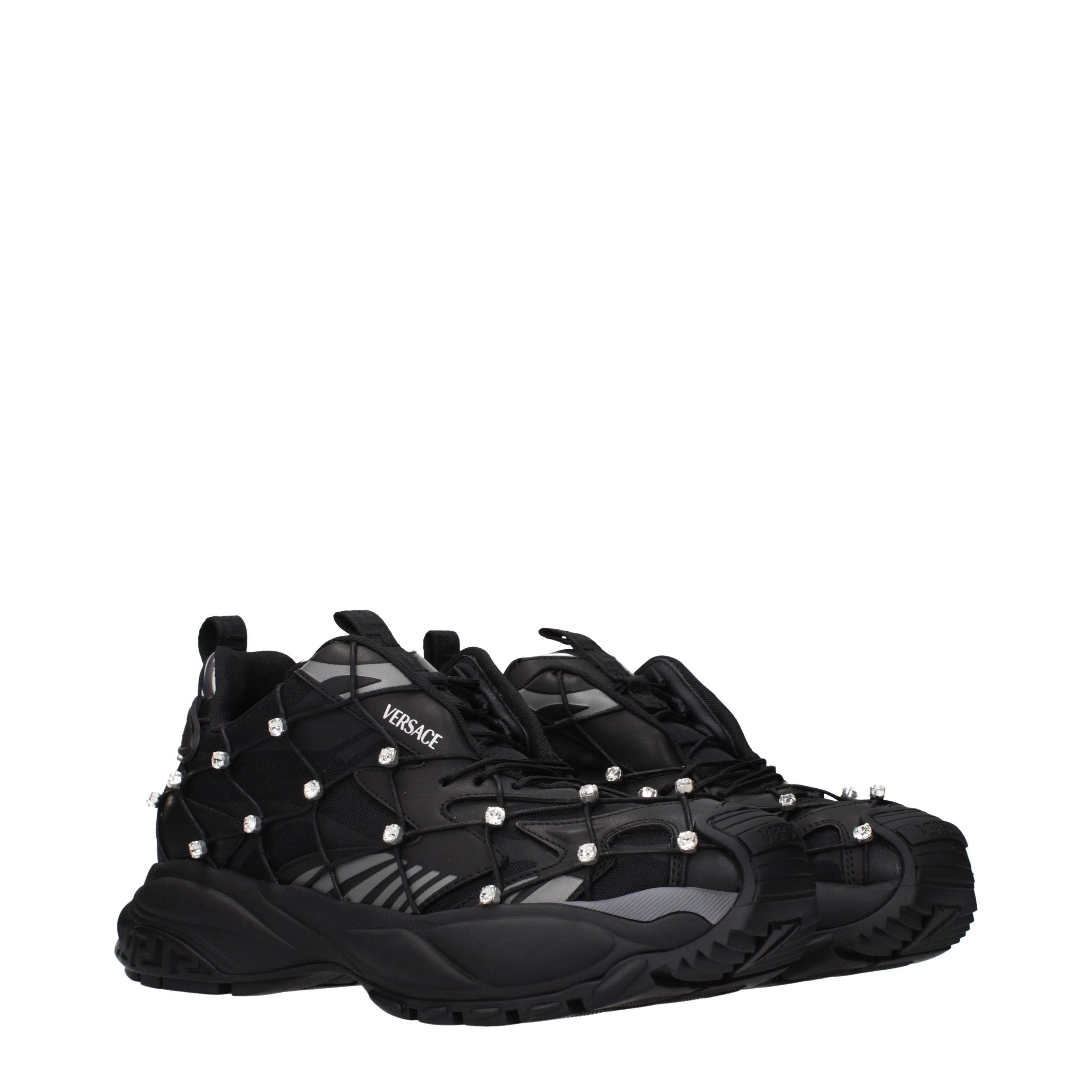 Versace – Sneakers en tissu noir avec détails rhinestones