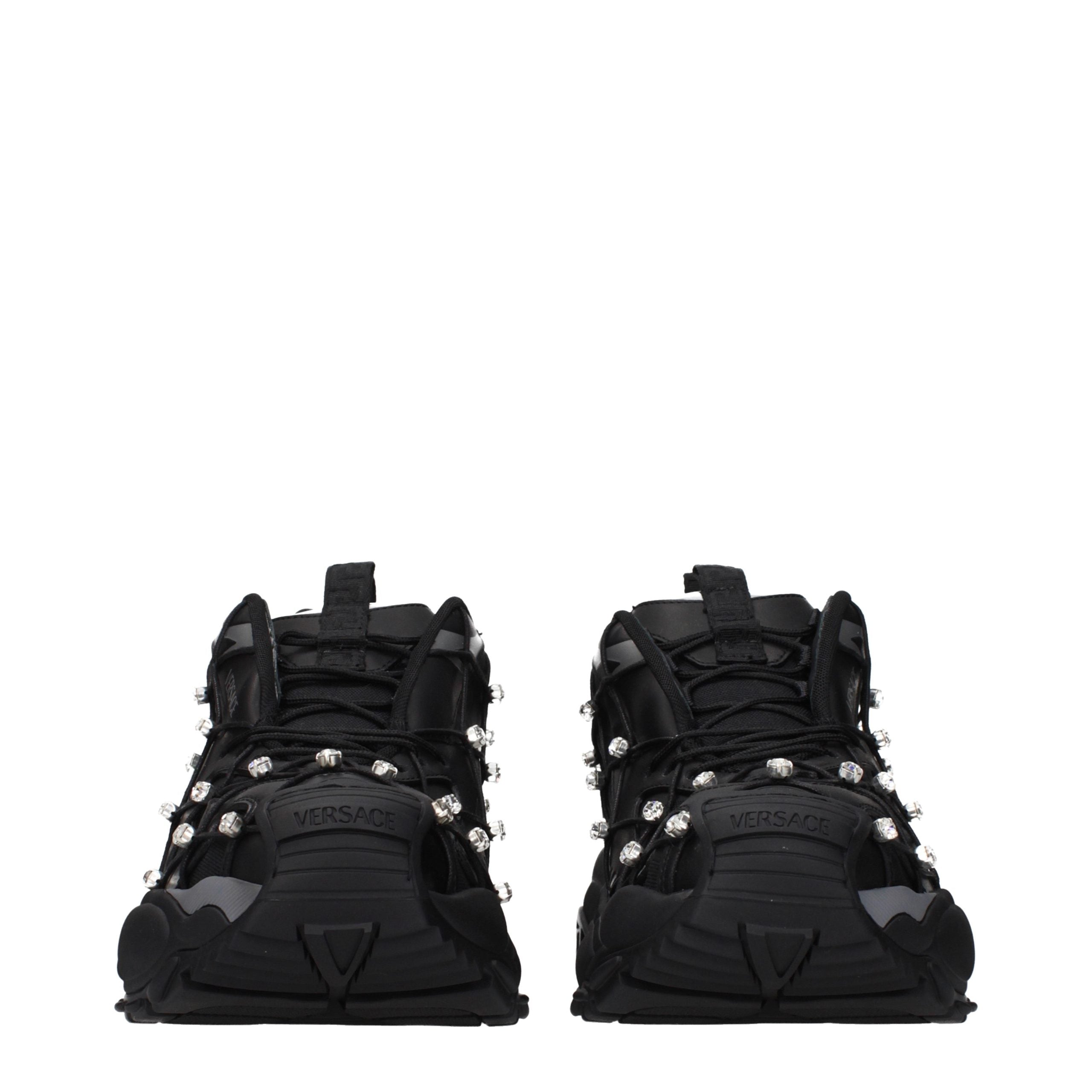 Versace – Sneakers en tissu noir avec détails rhinestones