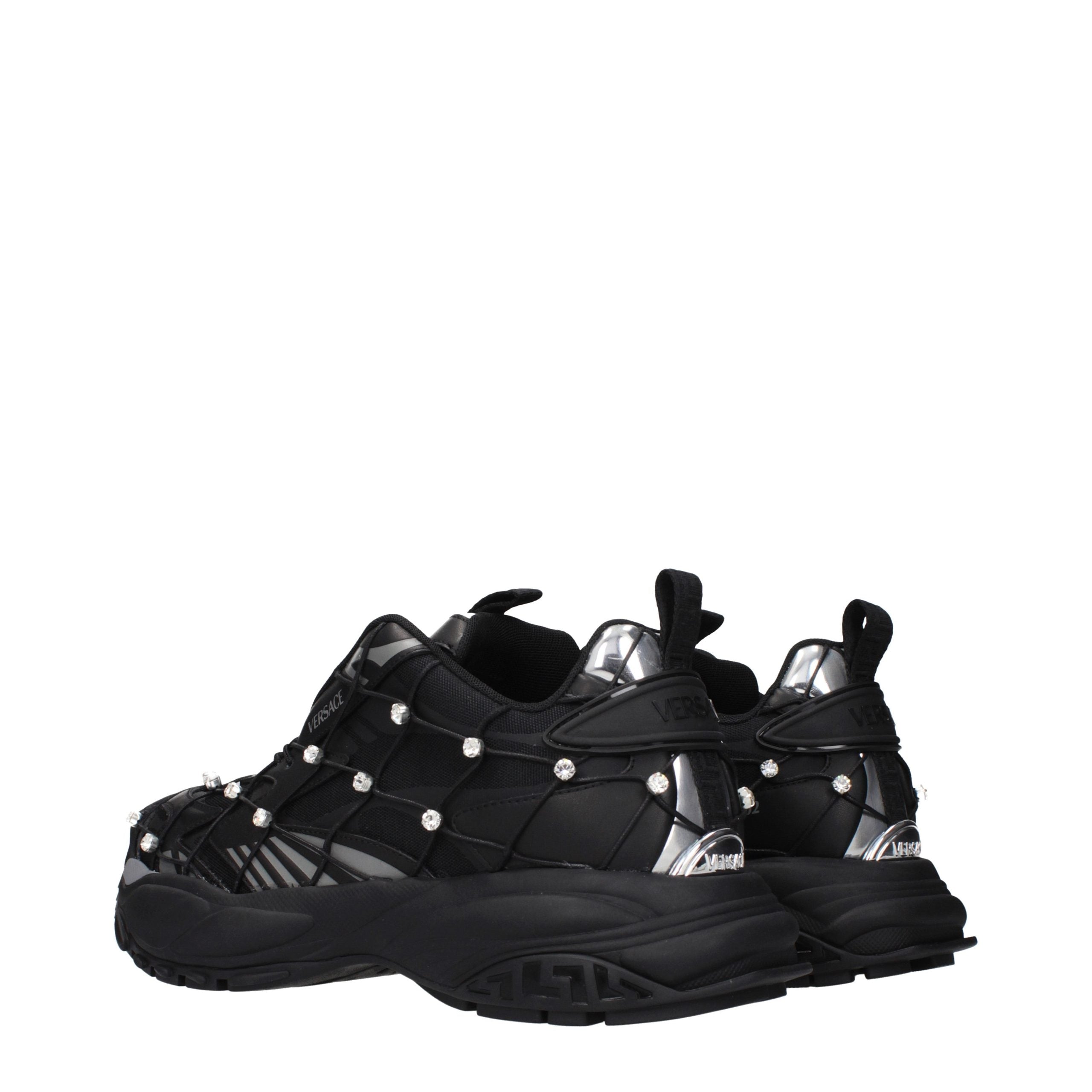Versace – Sneakers en tissu noir avec détails rhinestones