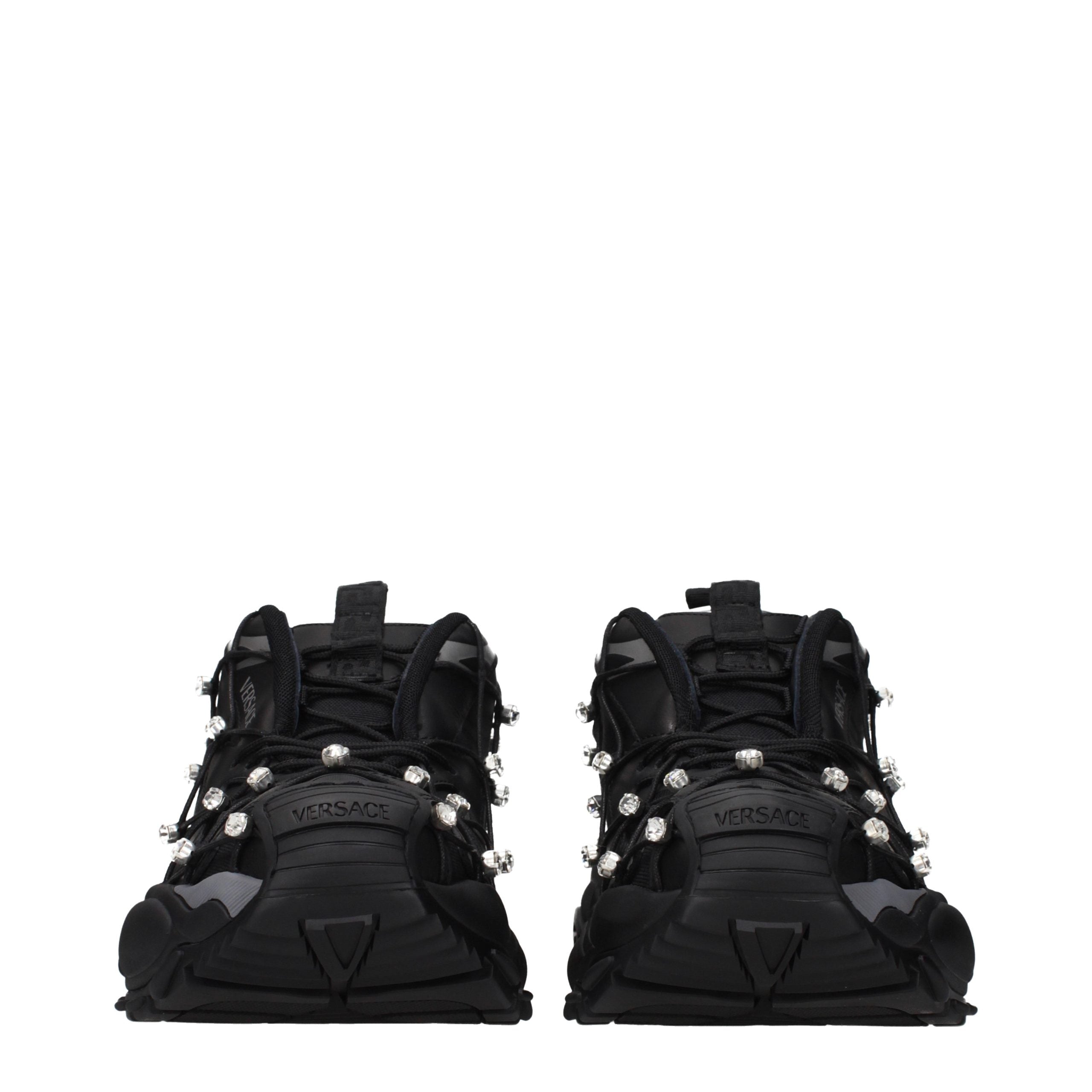 Versace – Sneakers en tissu noir avec logos et strass