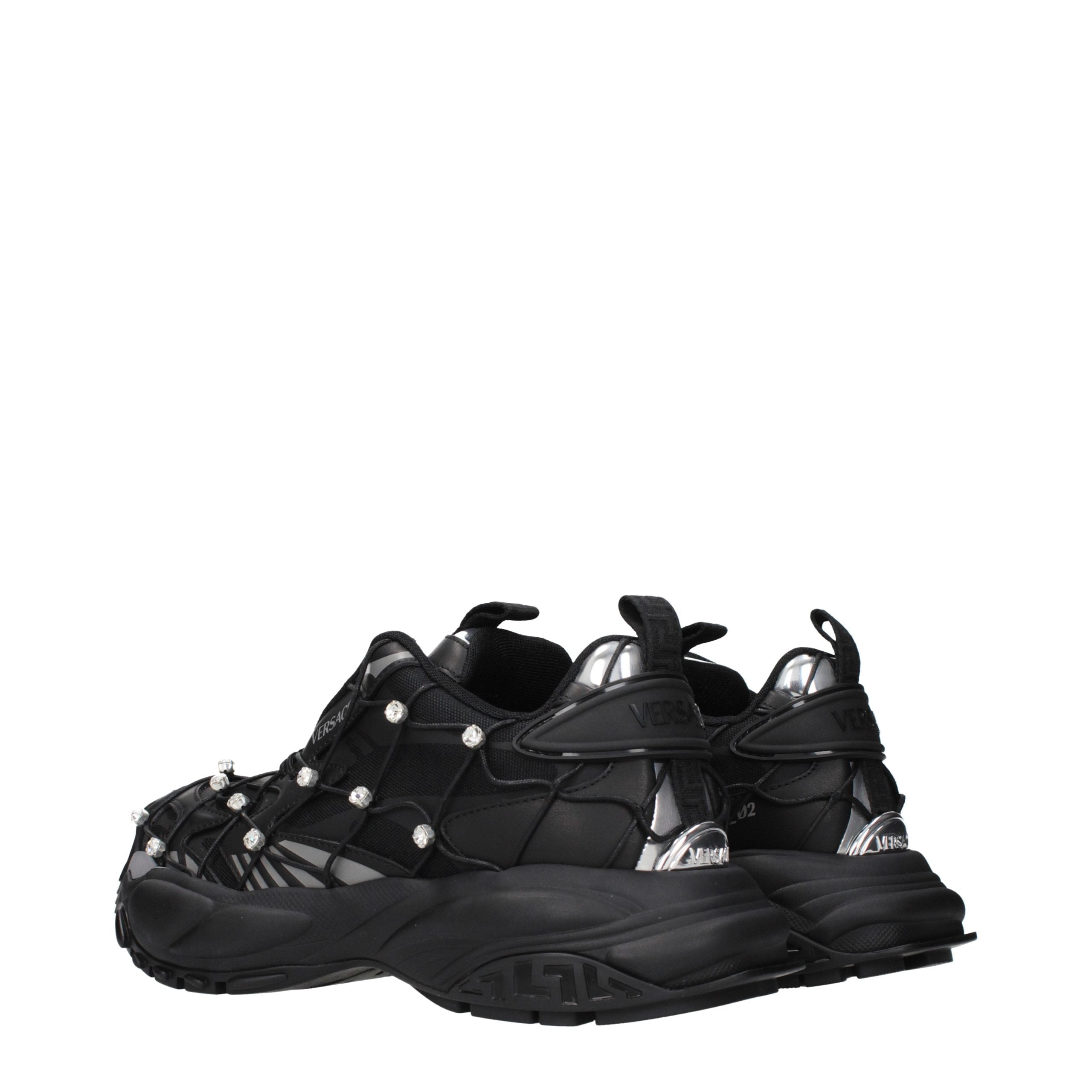 Versace – Sneakers en tissu noir avec logos et strass