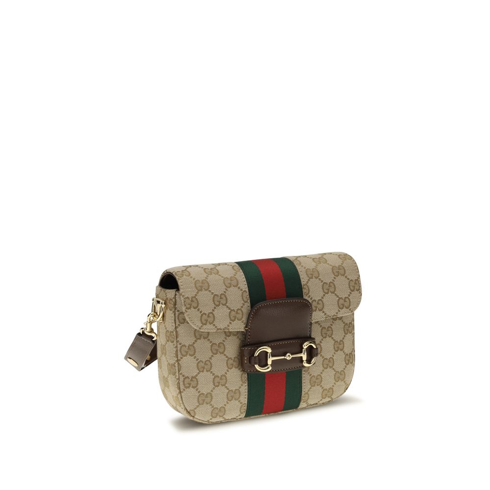 Gucci – Sac porté épaule Horsebit 1955 Small en tissu GG