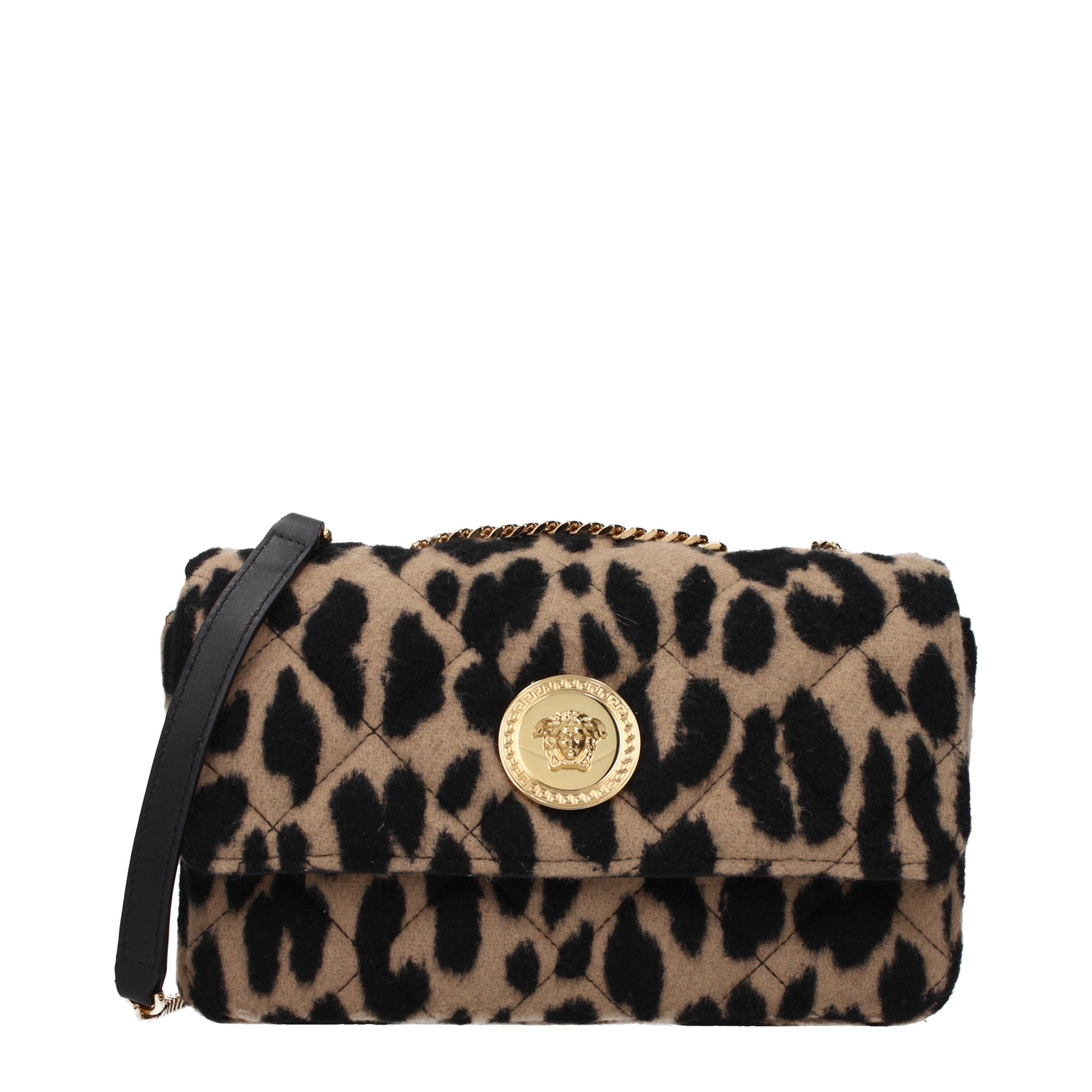 Versace – Sac porté épaule en laine marron avec détail frontal