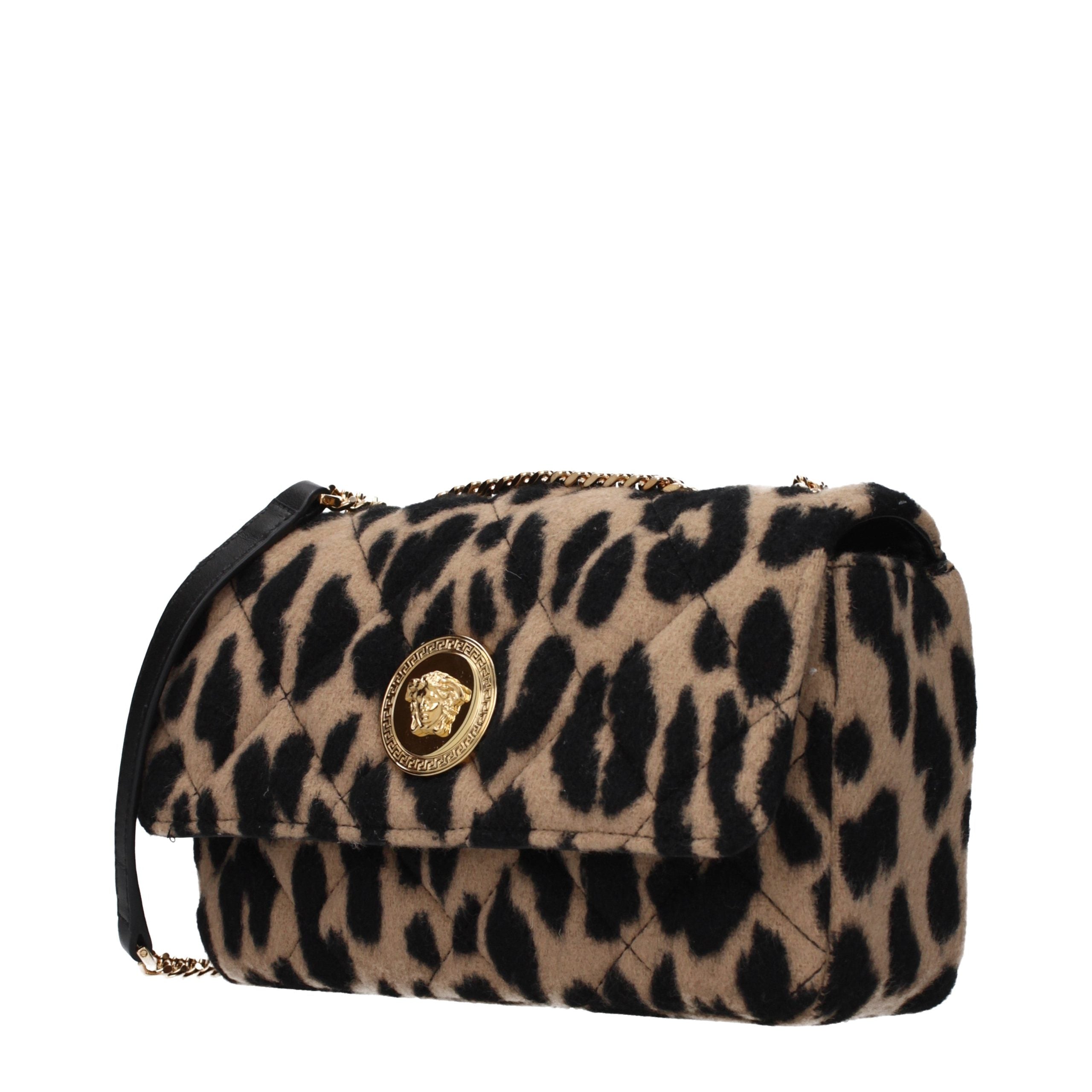 Versace – Sac porté épaule en laine marron avec détail frontal