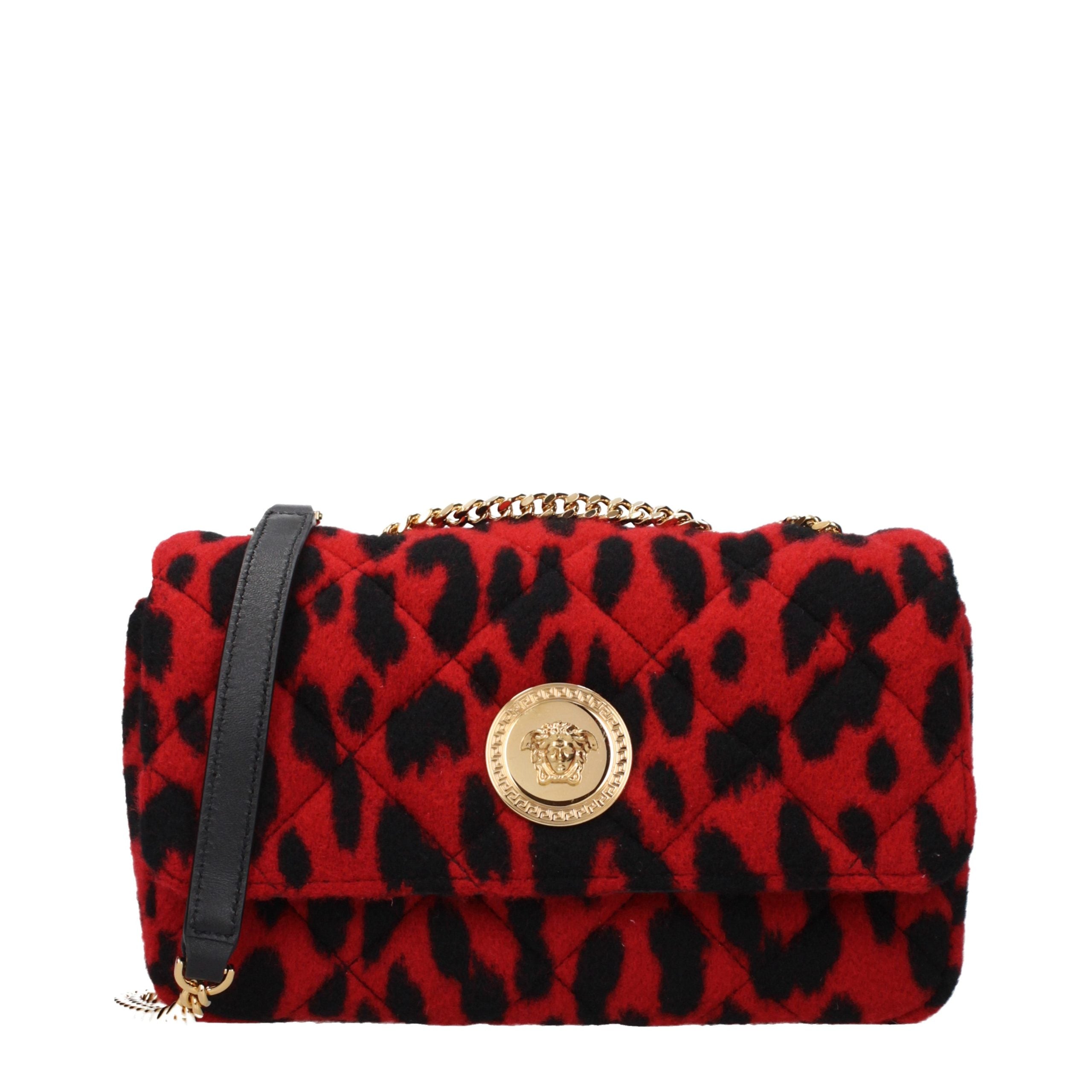 Versace – Sac porté épaule en laine rouge avec détail frontal