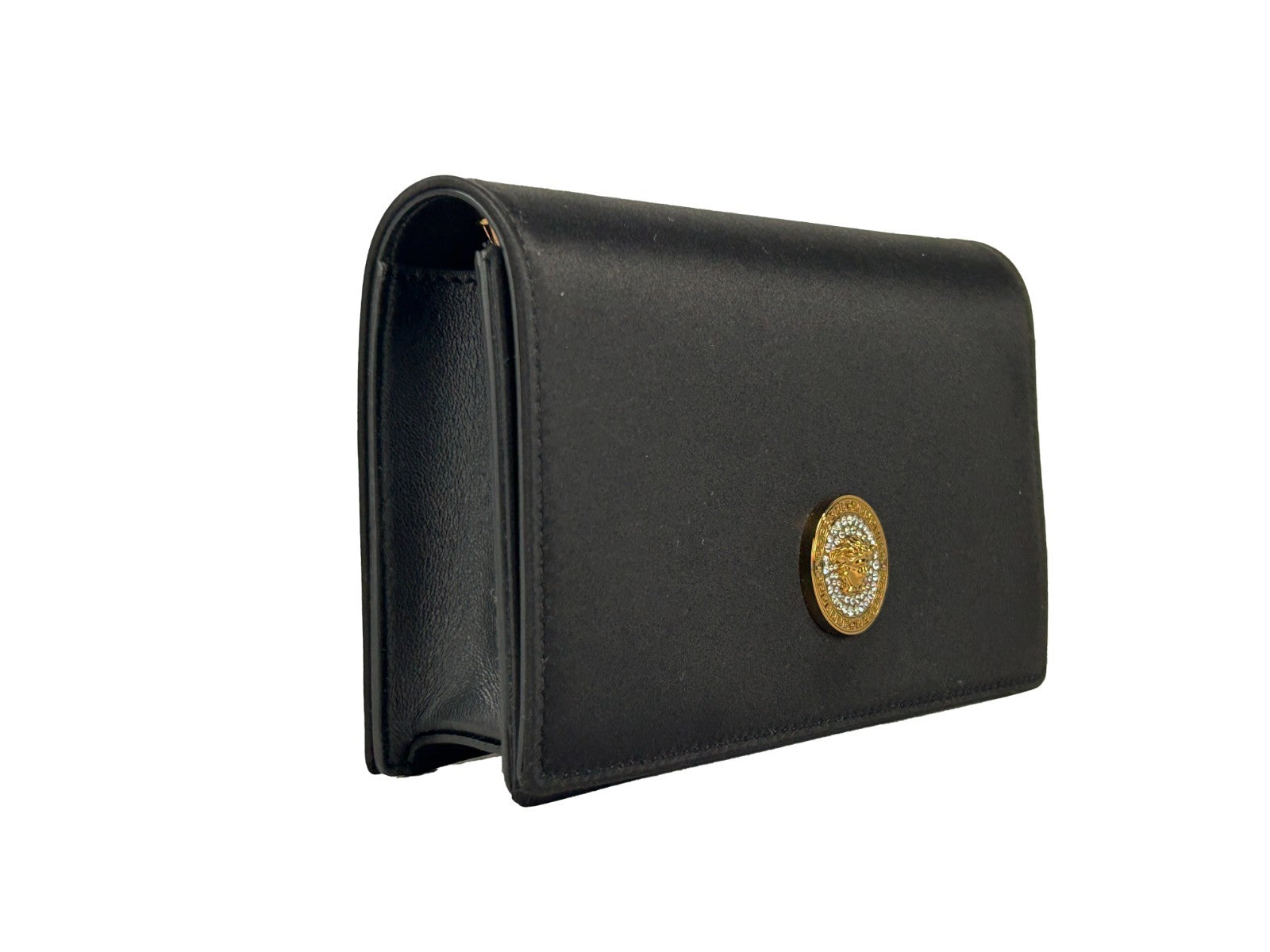 Versace – Mini Chain Wallet Crossbody en tissu et cuir