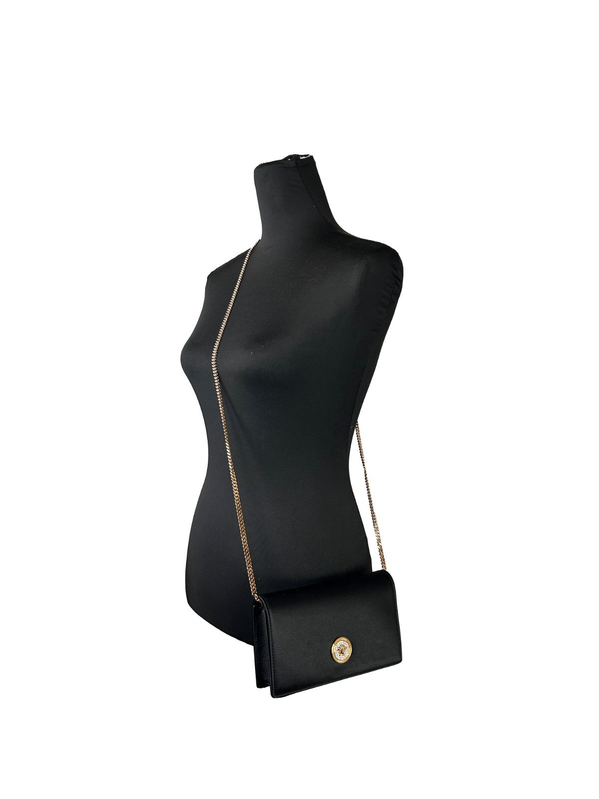 Versace – Mini Chain Wallet Crossbody en tissu et cuir
