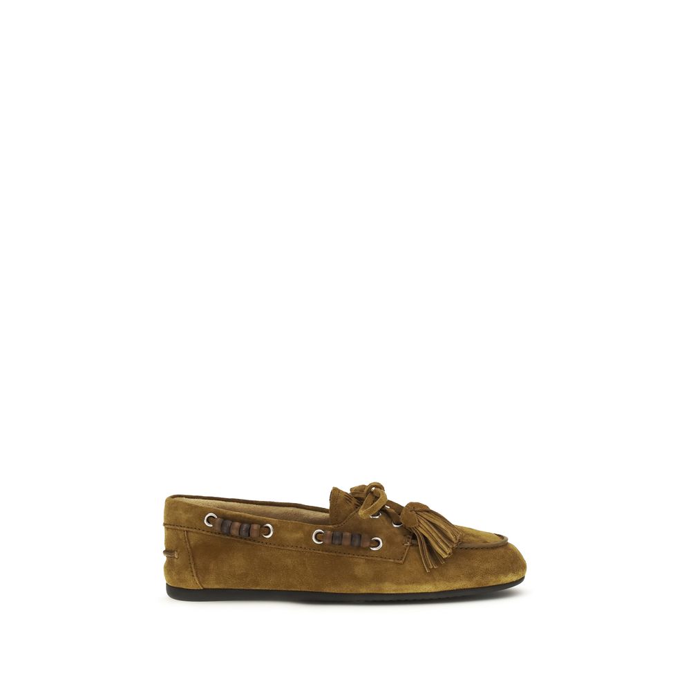 Miu Miu – Loafers bateau en suède avec détails artisanaux