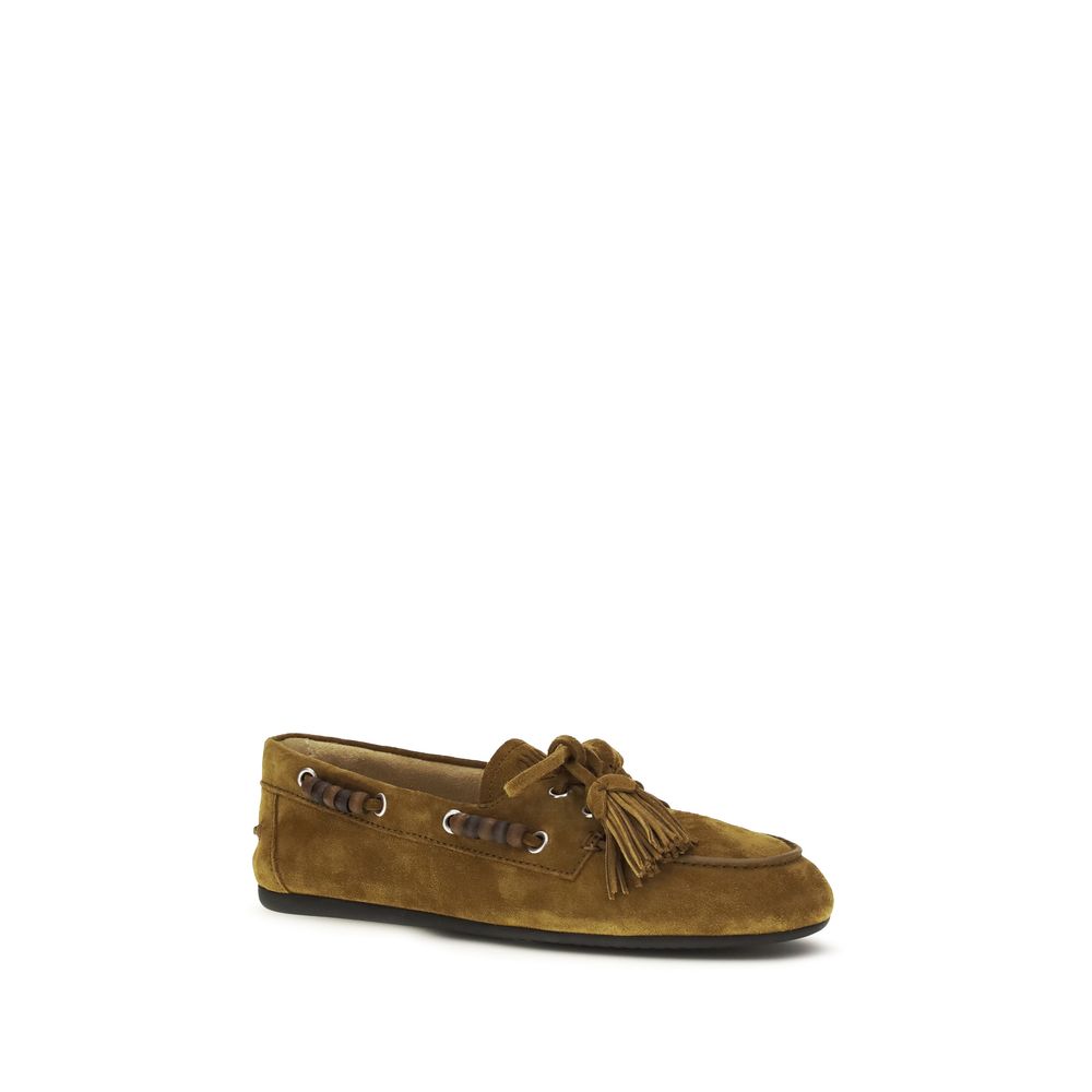 Miu Miu – Loafers bateau en suède avec détails artisanaux
