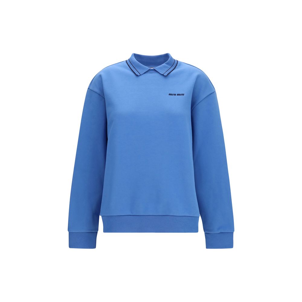 Miu Miu – Sweatshirt col rond avec logo brodé et col chemise
