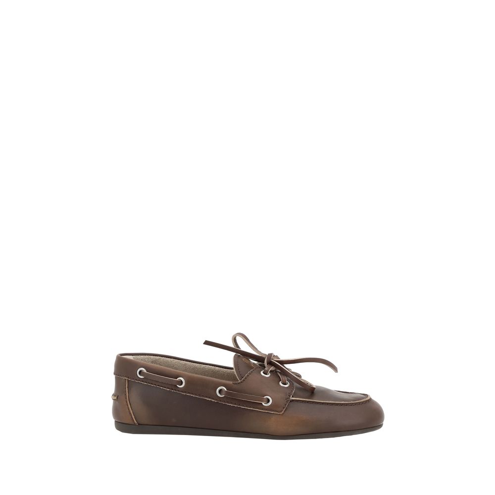 Miu Miu – Loafers bateau en cuir effet vieilli