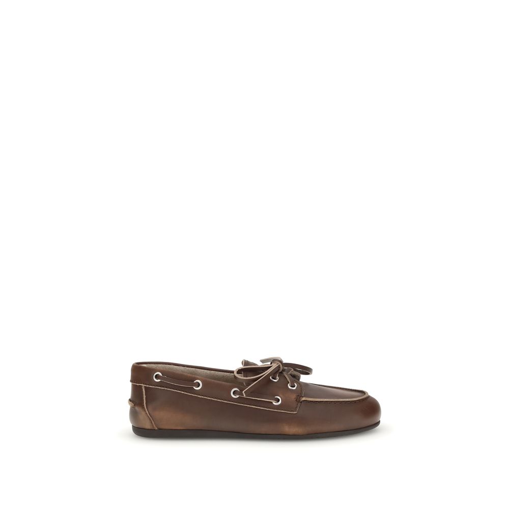 Miu Miu – Loafers bateau en cuir effet vieilli