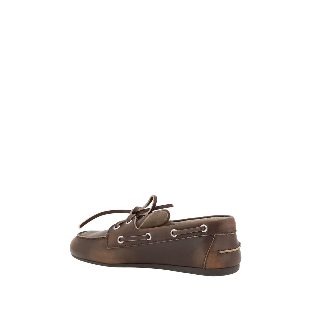 Miu Miu – Loafers bateau en cuir effet vieilli