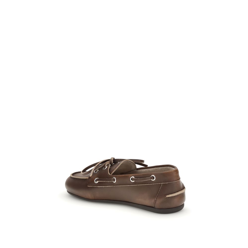 Miu Miu – Loafers bateau en cuir effet vieilli