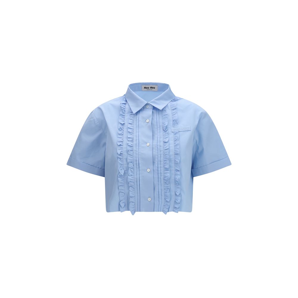 Miu Miu – Chemise cropped en popeline avec détails volantés
